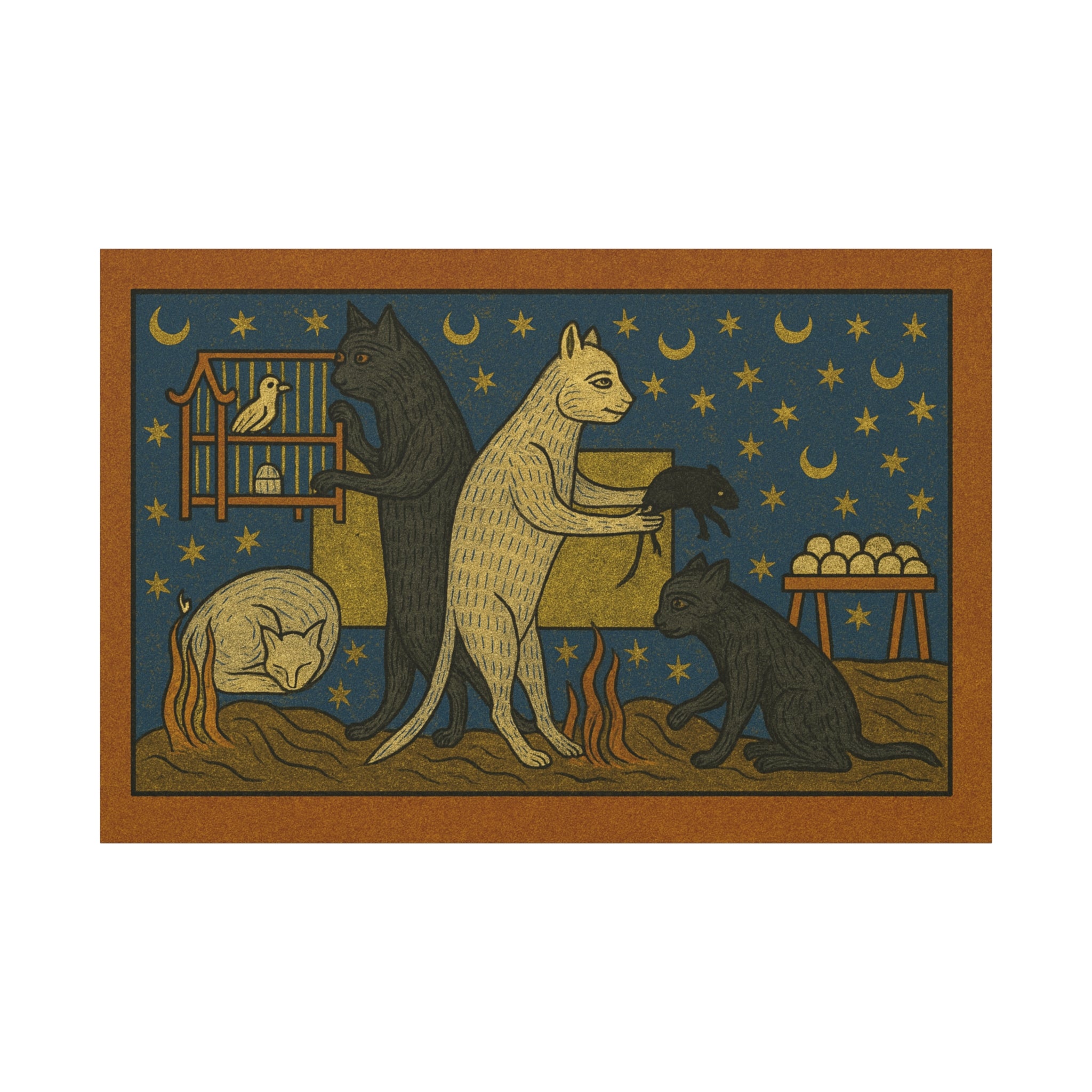 Whimsical Medieval Cats Art Print, Home Decor, Wall Art, Gift for Cat Lovers, Unique Canvas Decor