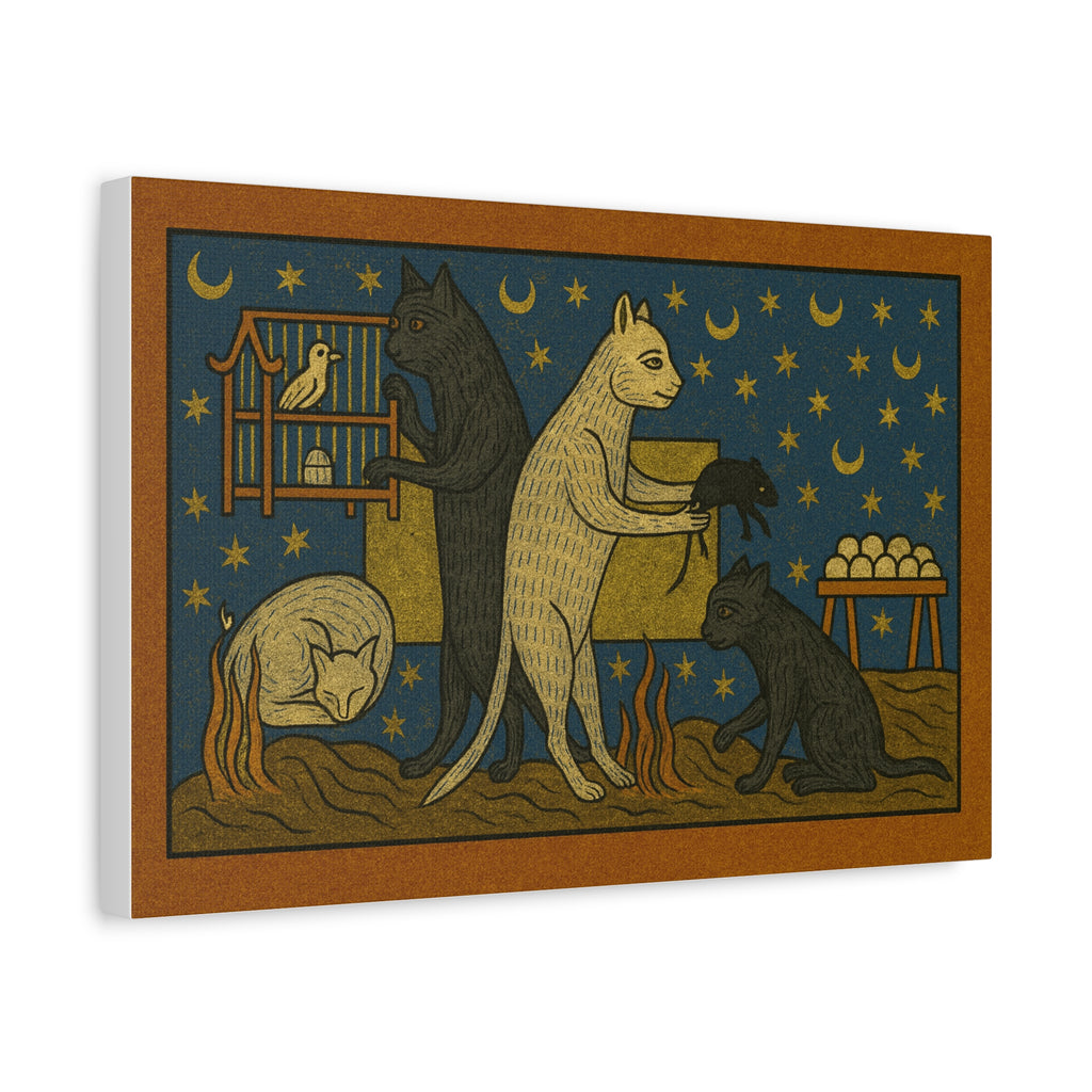 Whimsical Medieval Cats Art Print, Home Decor, Wall Art, Gift for Cat Lovers, Unique Canvas Decor