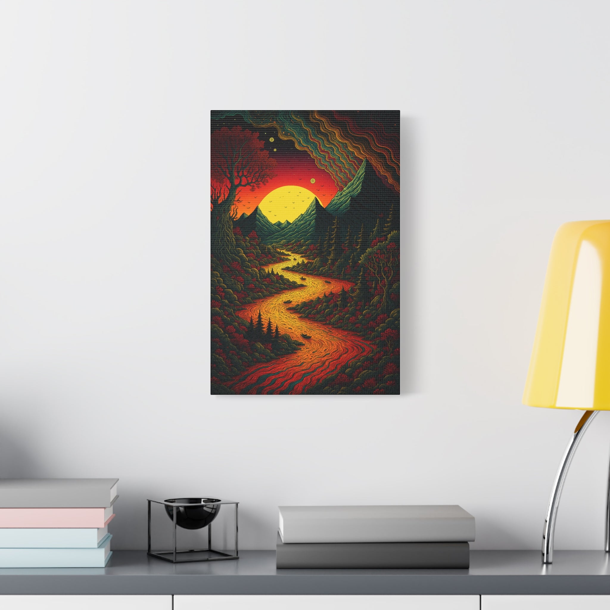 Trippy Sunset River Canvas Wall Art