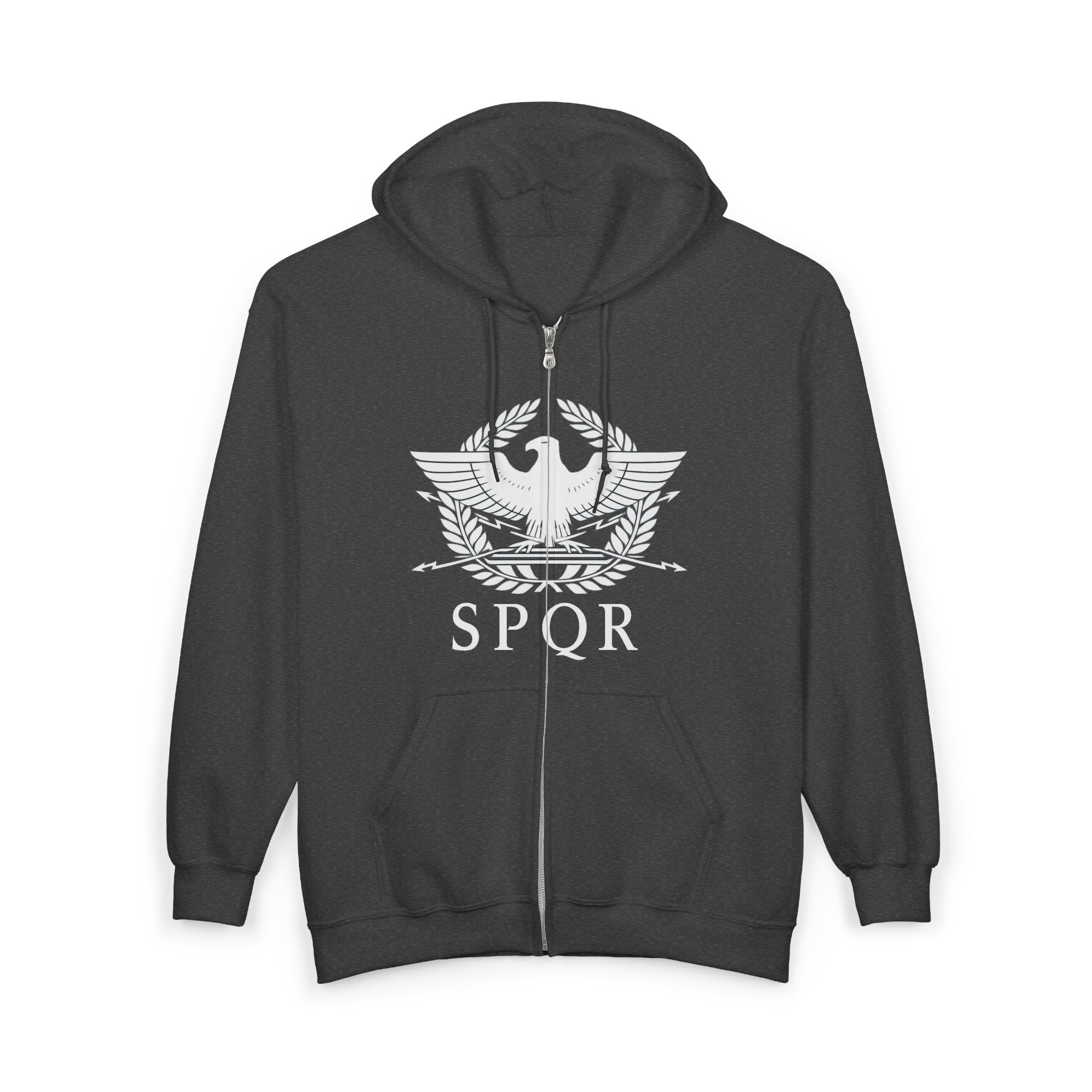 SPQR Roman Eagle White Design Full Zip Up Hoodie
