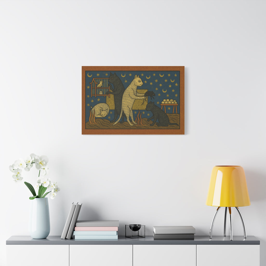 Whimsical Medieval Cats Art Print, Home Decor, Wall Art, Gift for Cat Lovers, Unique Canvas Decor