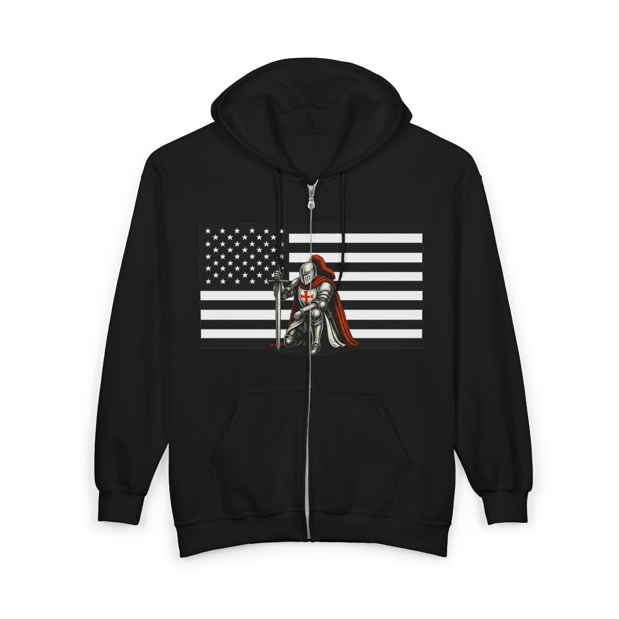 American Crusader Alt Black and White Design (No Text) Full Zip Up Hoodie