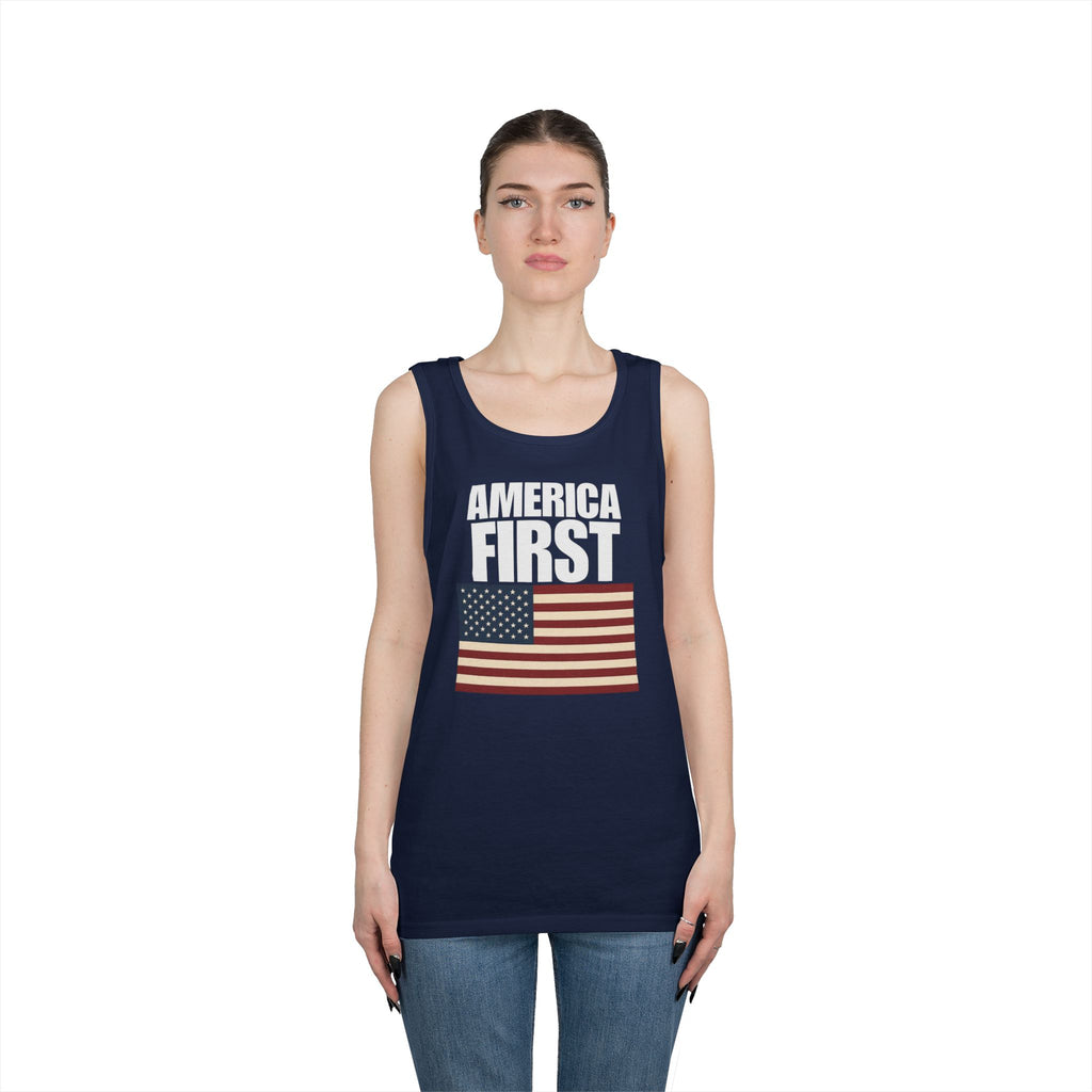 America First American Flag Heavy Cotton Tank Top