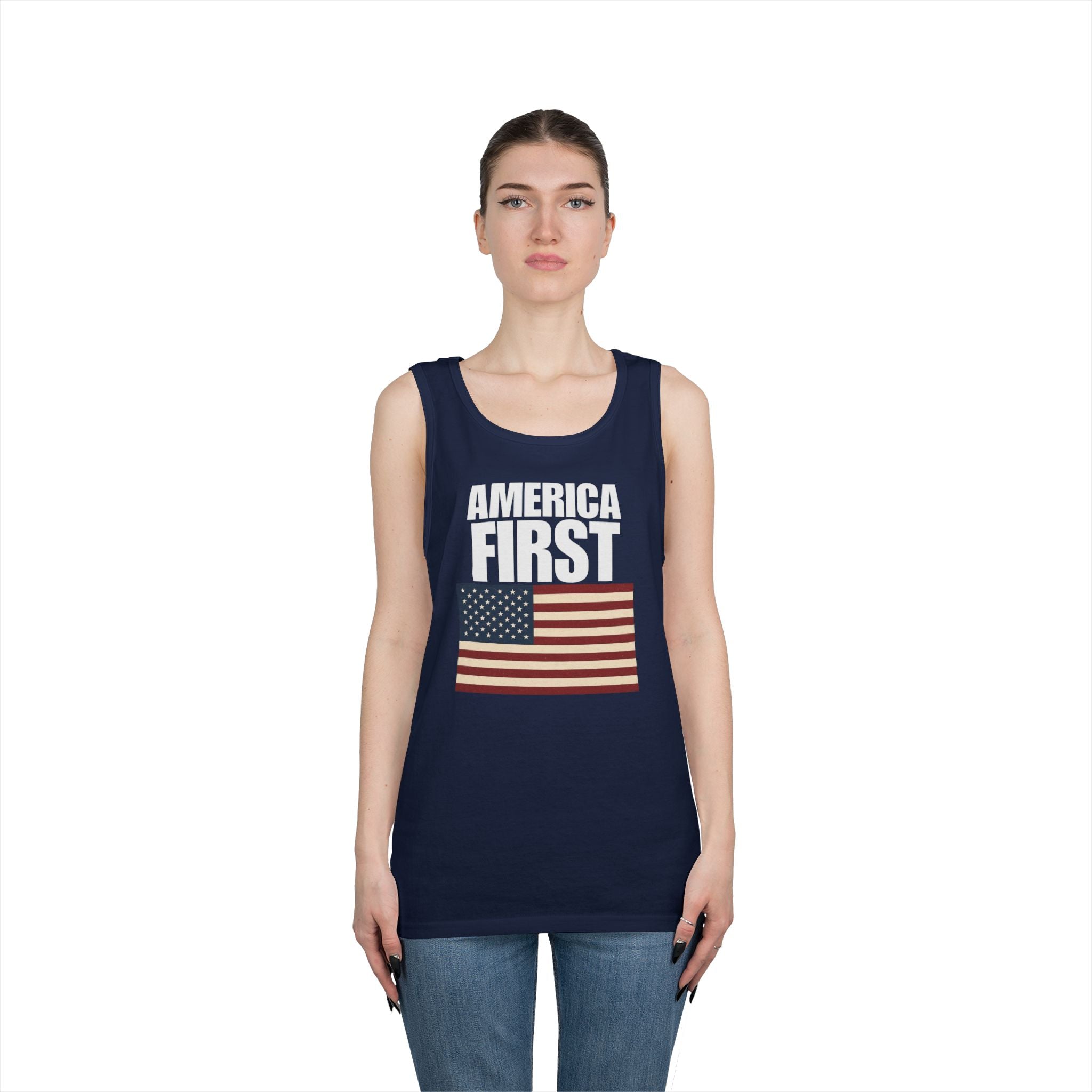 America First American Flag Heavy Cotton Tank Top