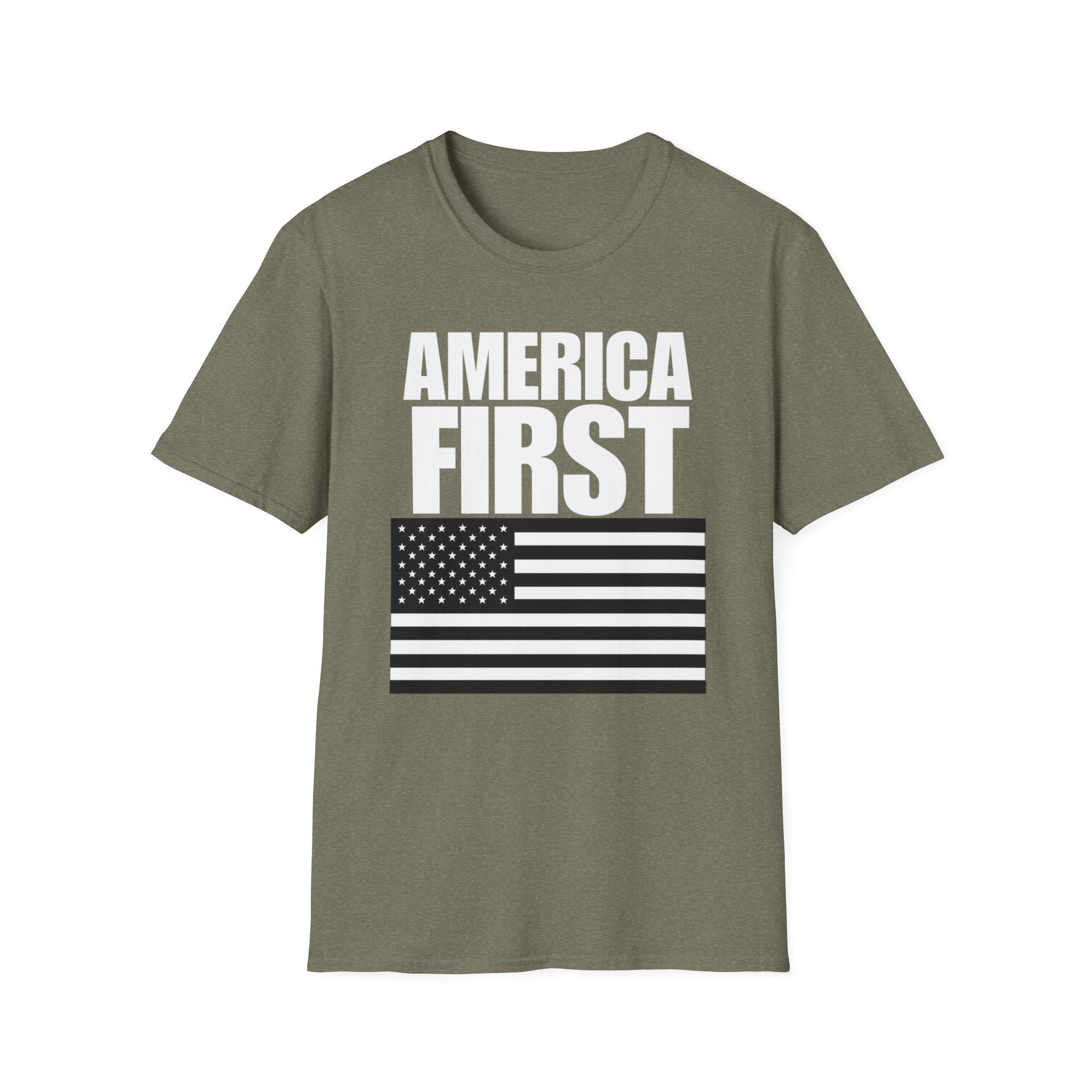 America First Black and White American Flag Softstyle Cotton Shirt T-Shirt