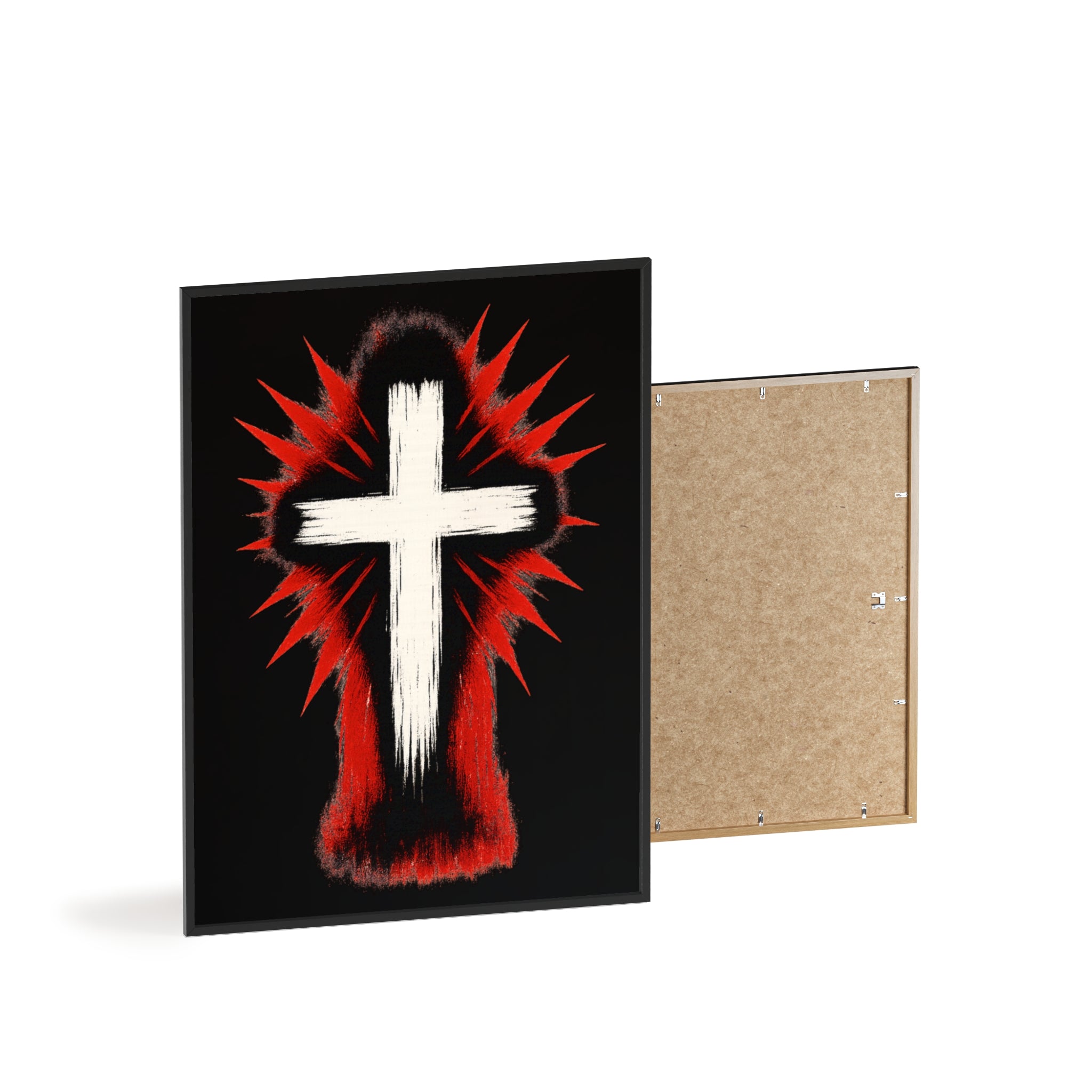 Crucifix Religious Art Poster with Wooden Frame