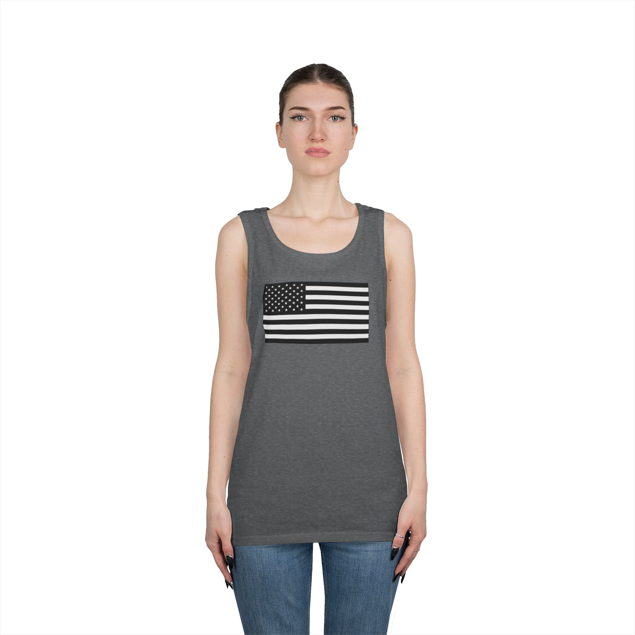 Black and White American Flag Heavy Cotton Tank Top