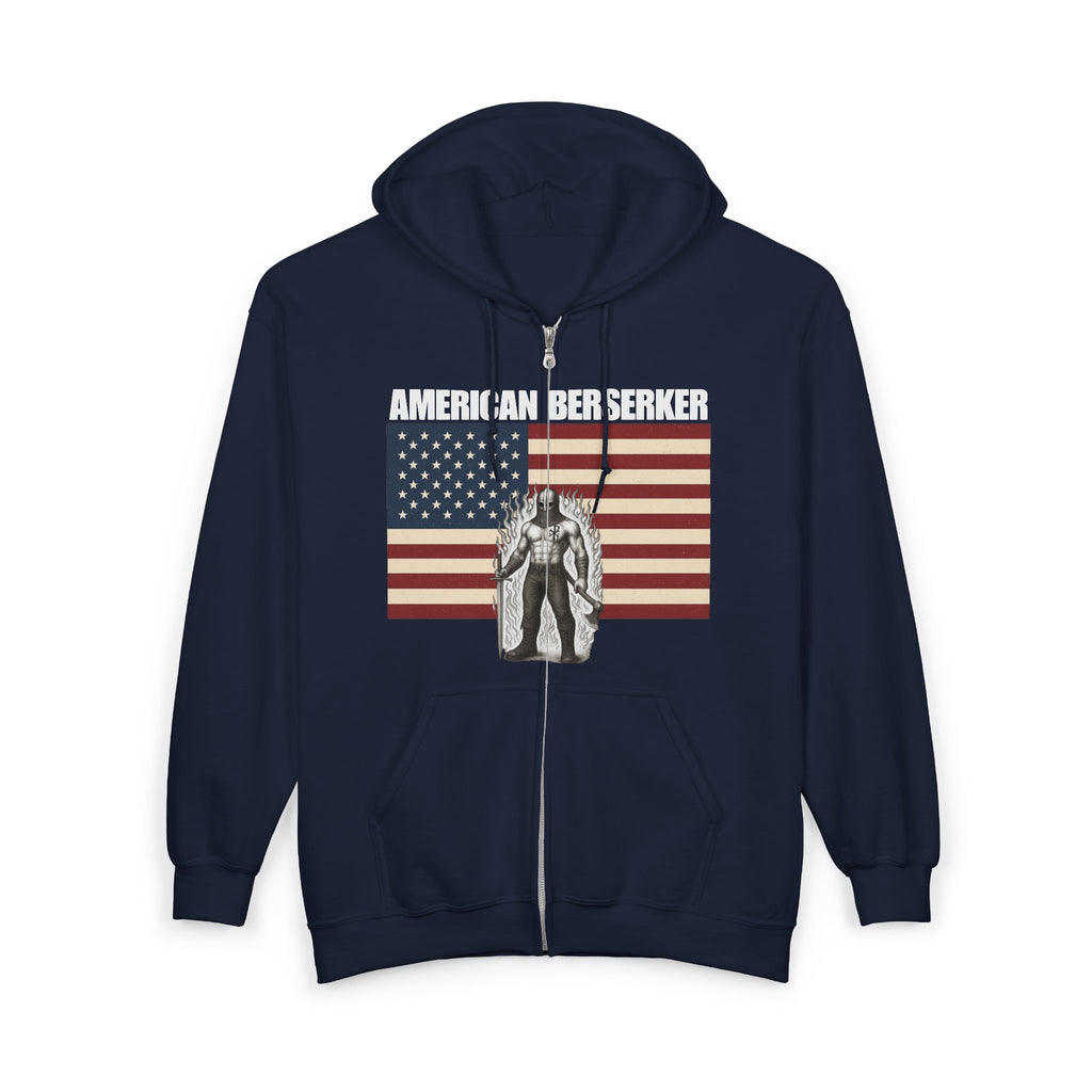 Bold American Berserker Graphic With Aura Full Zip Up Hoodie Sweatshirt