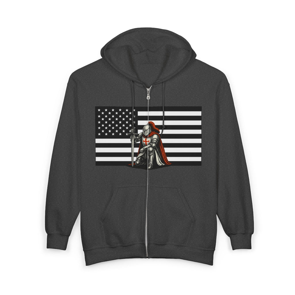 American Crusader Alt Black and White Design (No Text) Full Zip Up Hoodie