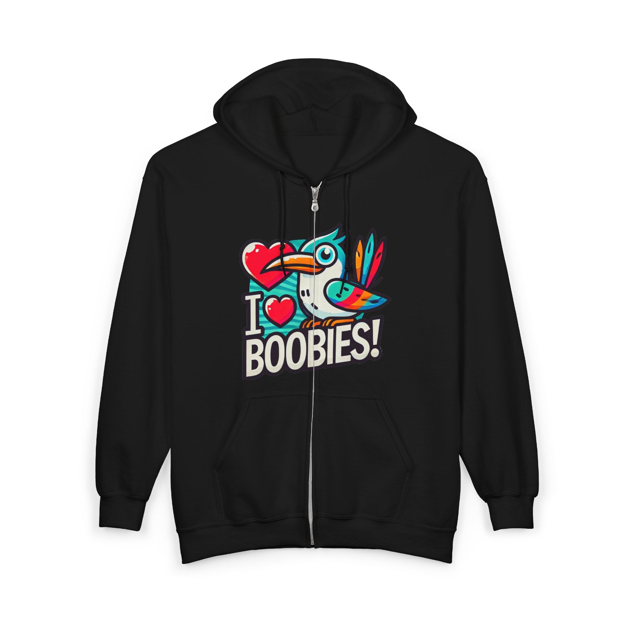 Funny 'I Love Boobies!' Boobie Bird Unisex Zip Up Hoodie Sweatshirt
