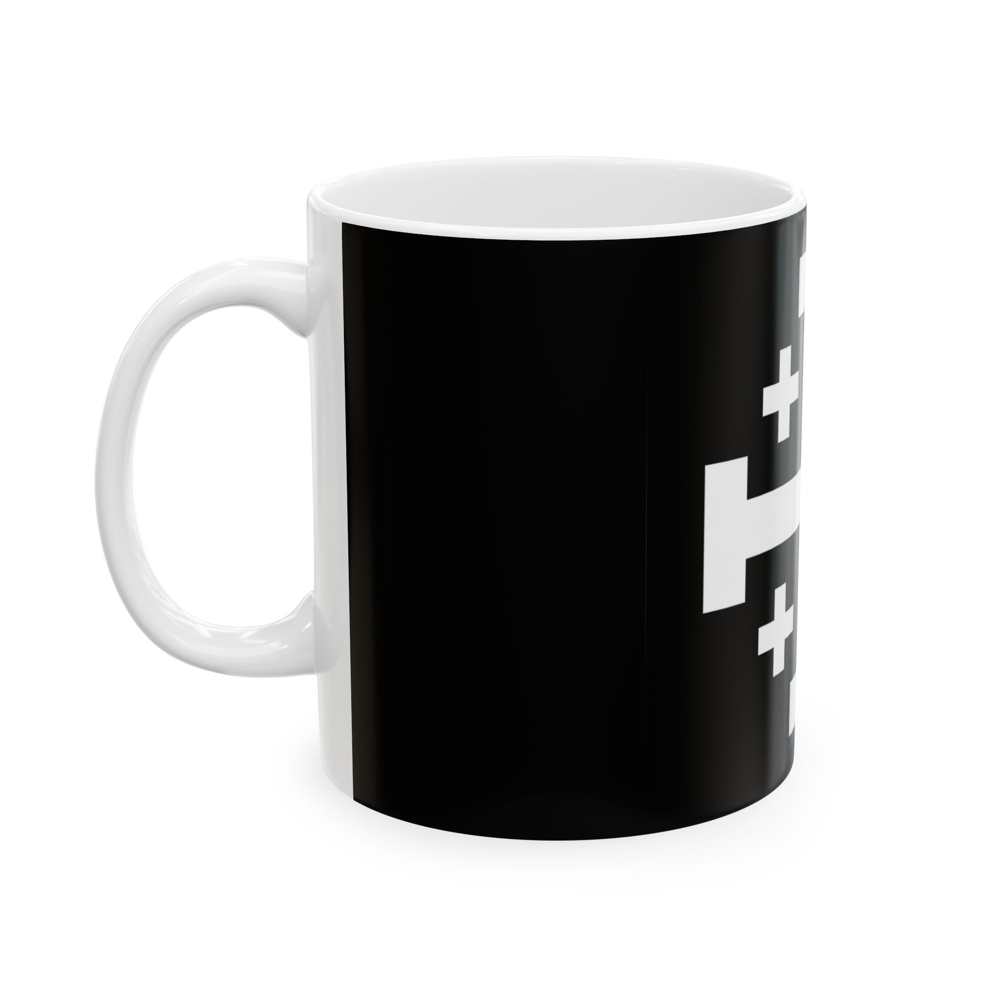 Cross of Jerusalem White Design Black Ceramic Mug