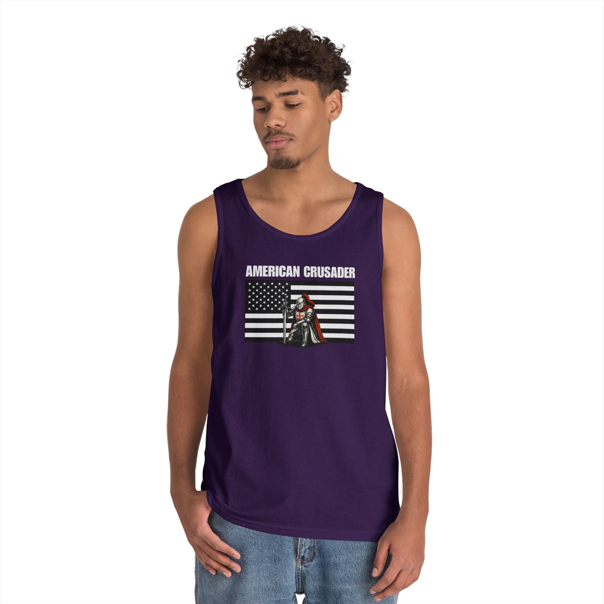 American Crusader Black and White Alt Design Heavy Cotton Tank Top