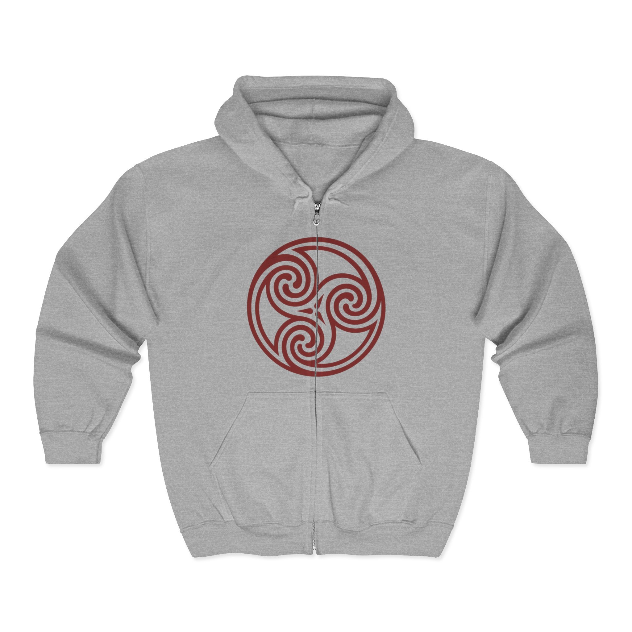 Celtic Spiral Triskele Trinity Symbol Alt Red Design Full Zip Up Hoodie Sweatshirt