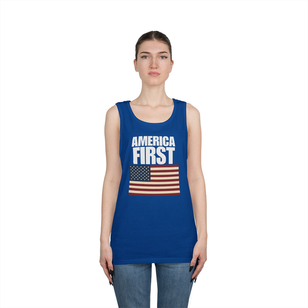 America First American Flag Heavy Cotton Tank Top
