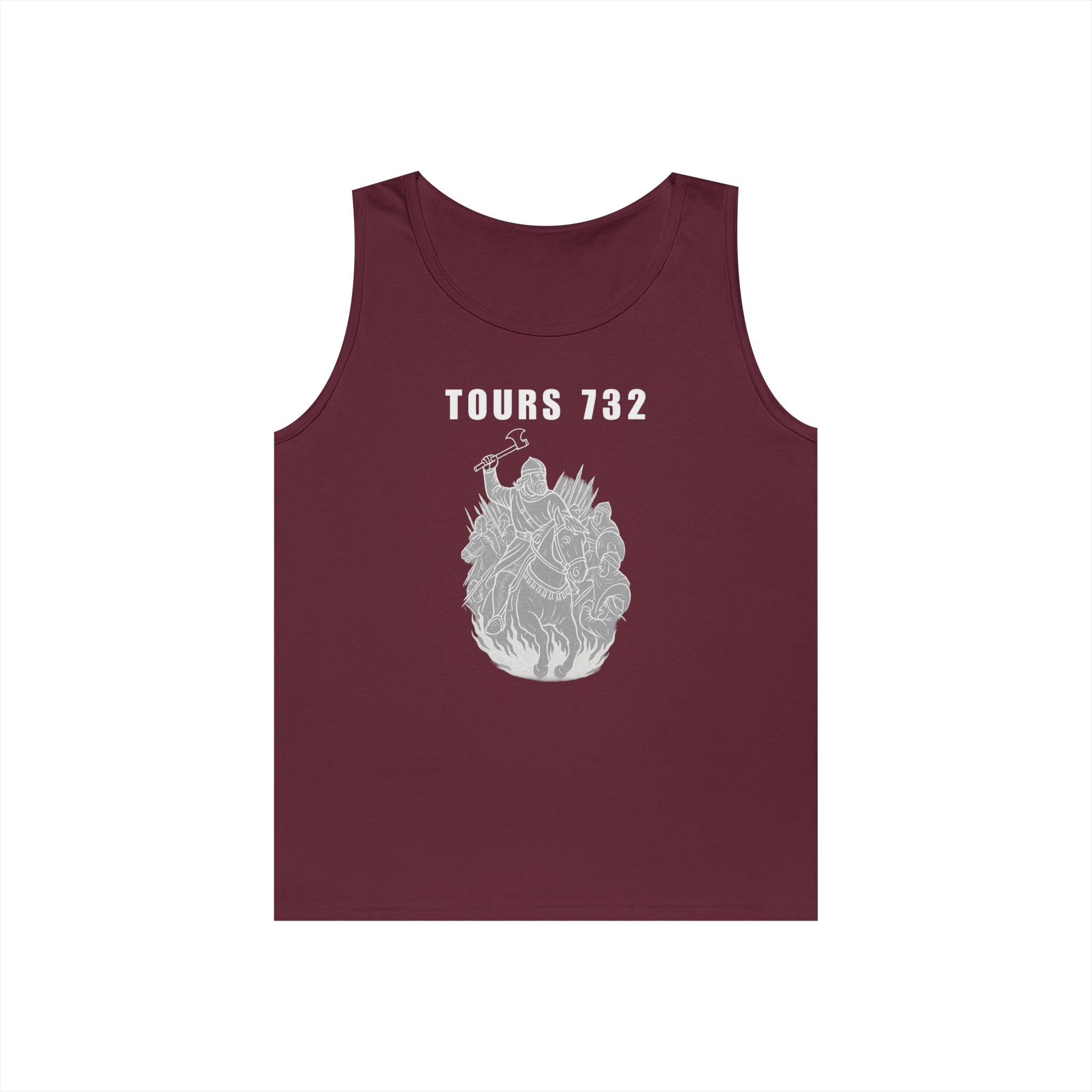 Tours 732 Charles "The Hammer" Martel "TOURS 732" Text Graphic Heavy Cotton Tank Top