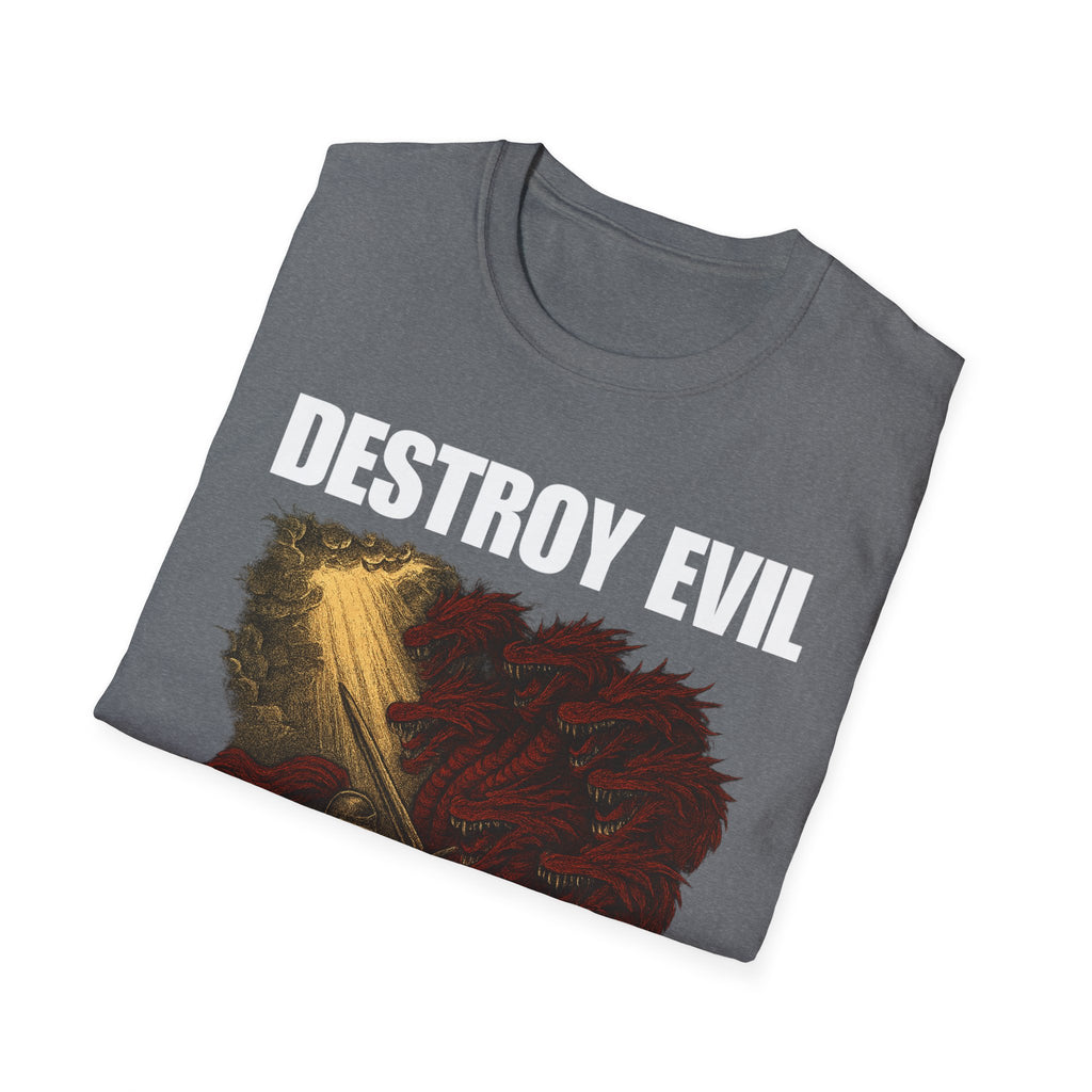 'Destroy Evil' Crusader Defeating the Great Red Dragon Design Graphic Softstyle T-Shirt