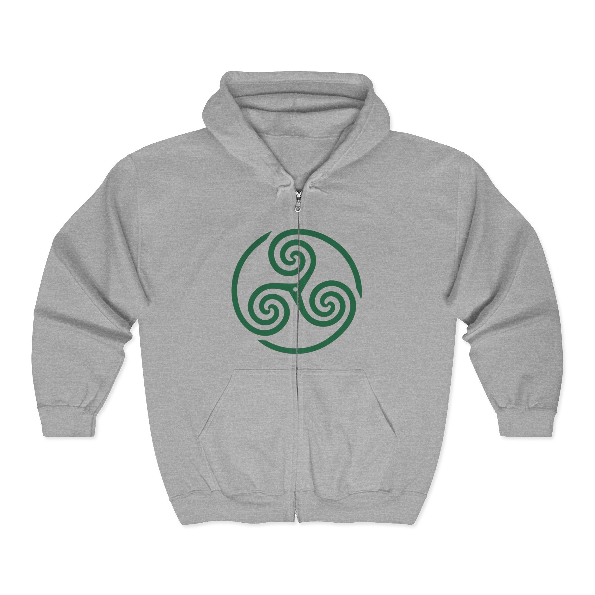 Celtic Spiral Triskele Trinity Symbol Green Design Full Zip Up Hoodie Sweatshirt