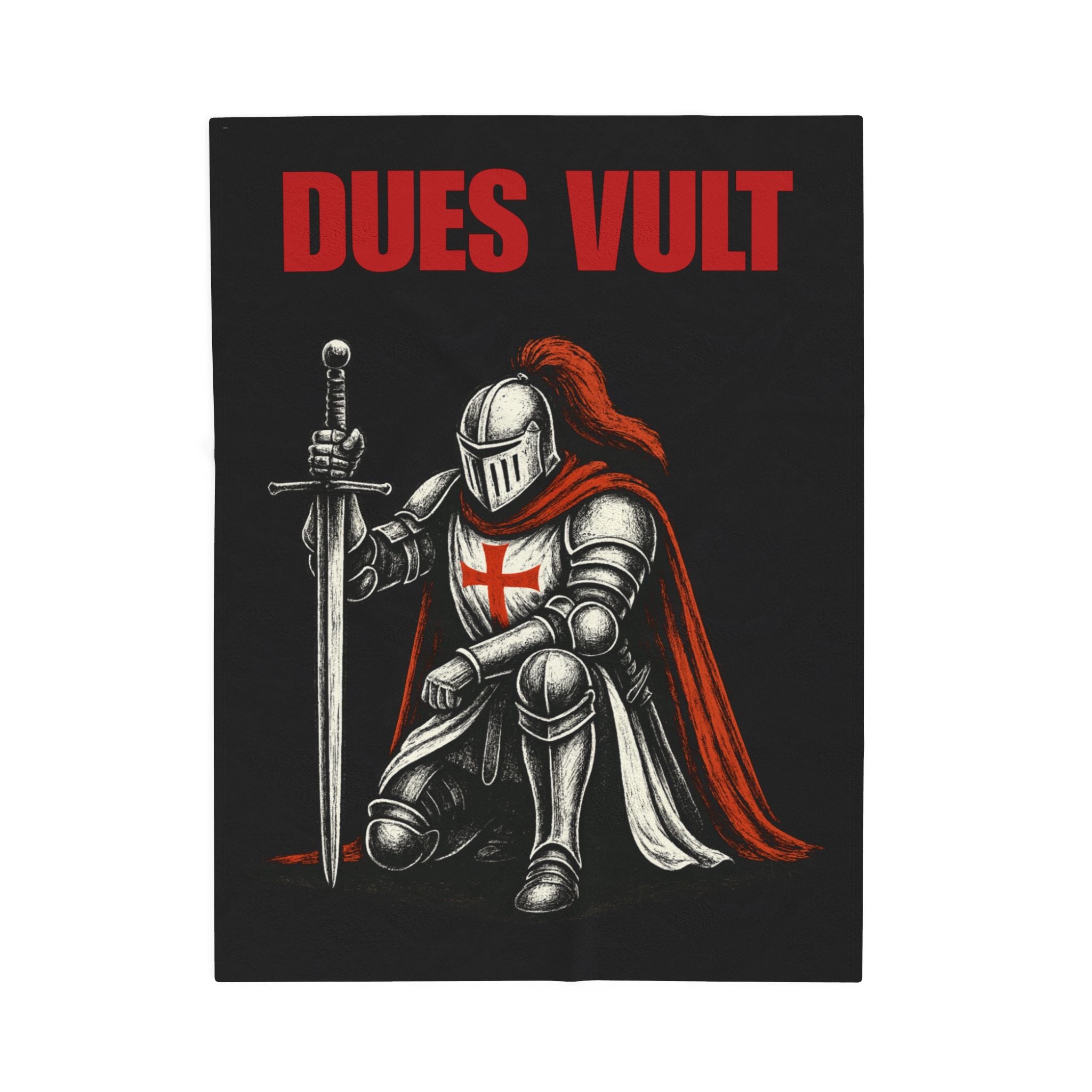 Dues Vult Velveteen Plush Blanket - Crusader Knight Design for Medieval Enthusiasts