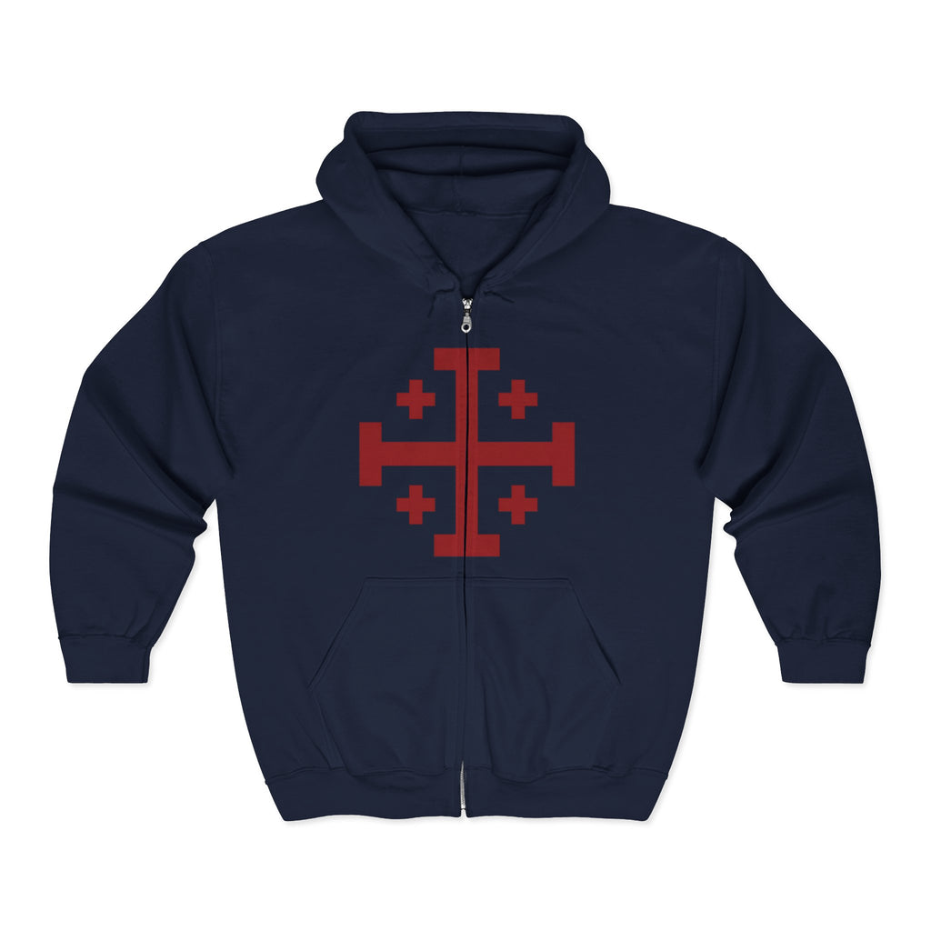 Cross of Jerusalem Red Design Zip-Up Hoodie Sweatshirt