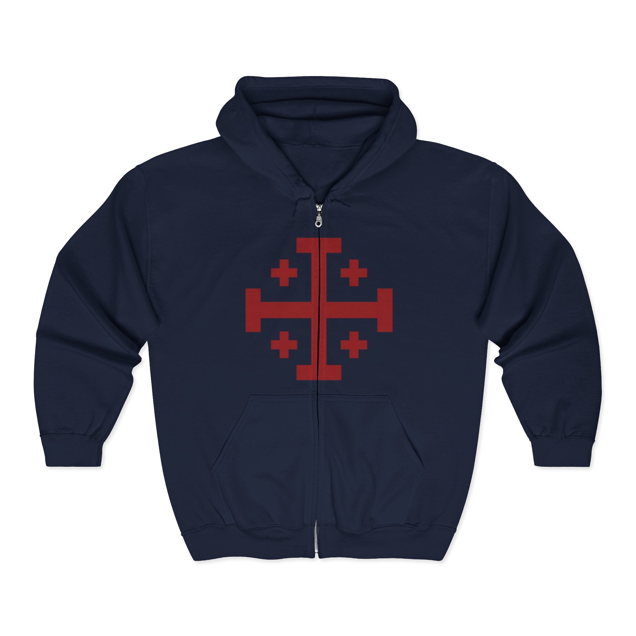 Cross of Jerusalem Red Design Zip-Up Hoodie Sweatshirt