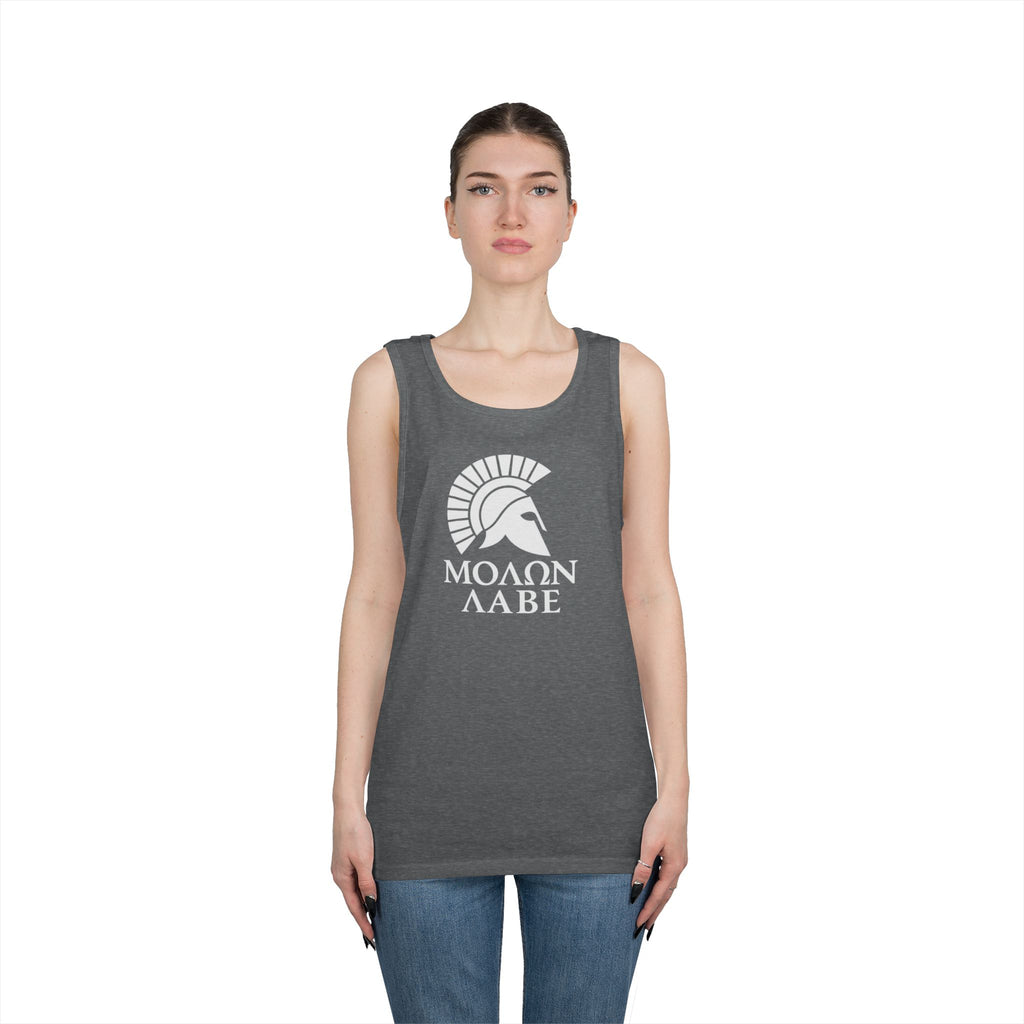 Molon Labe "Come and Take It!" in Greek Large Text White Design Heavy Cotton Tank Top