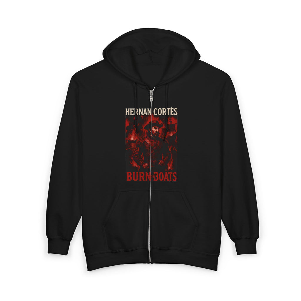 Hernan Cortes 'Burn Boats' Unisex Zip Hoodie