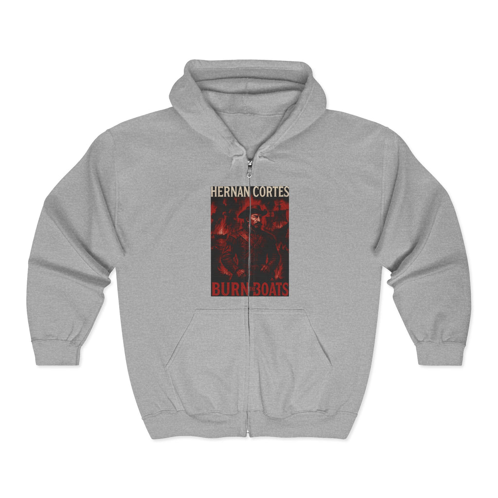 Hernan Cortes 'Burn Boats' Unisex Zip Hoodie