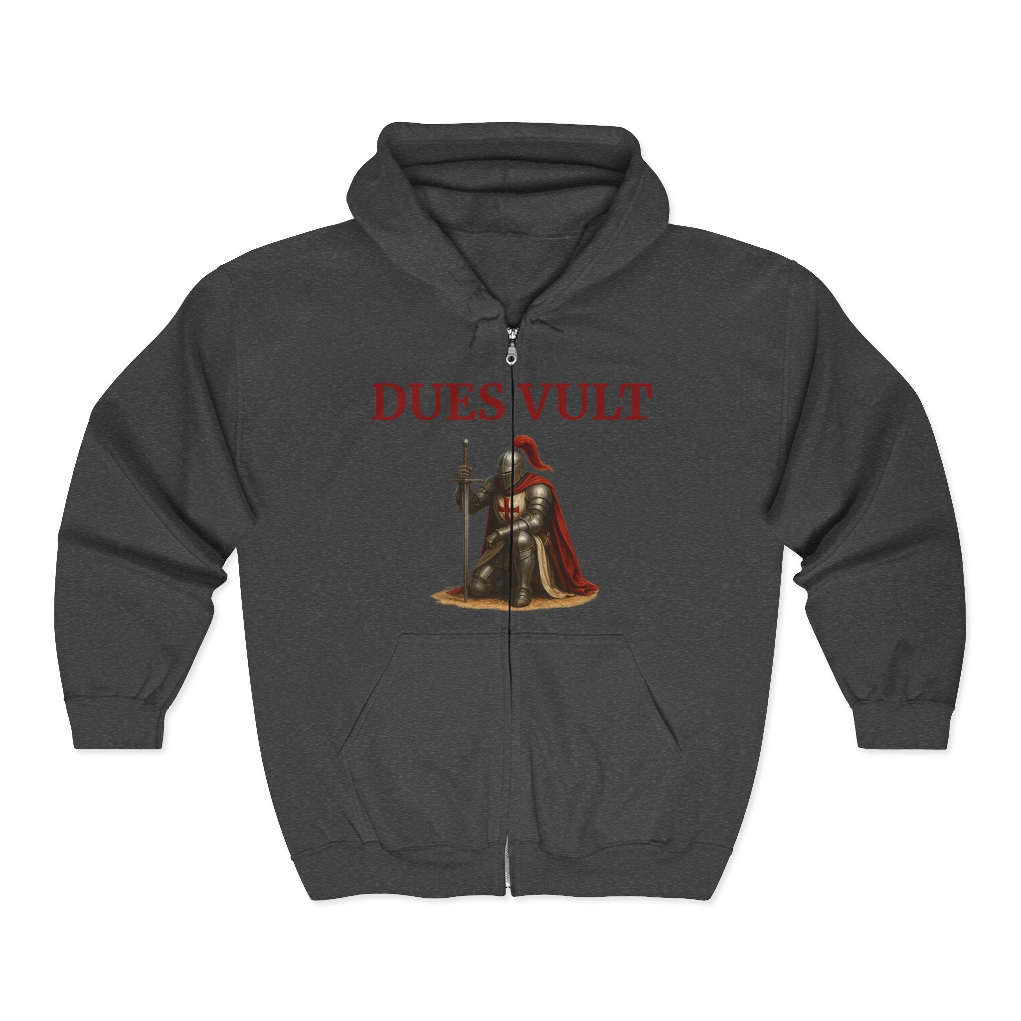 Crusader Knight Dues Vult Zip Up Hoodie, Dues Vult Zippered Sweatshirt