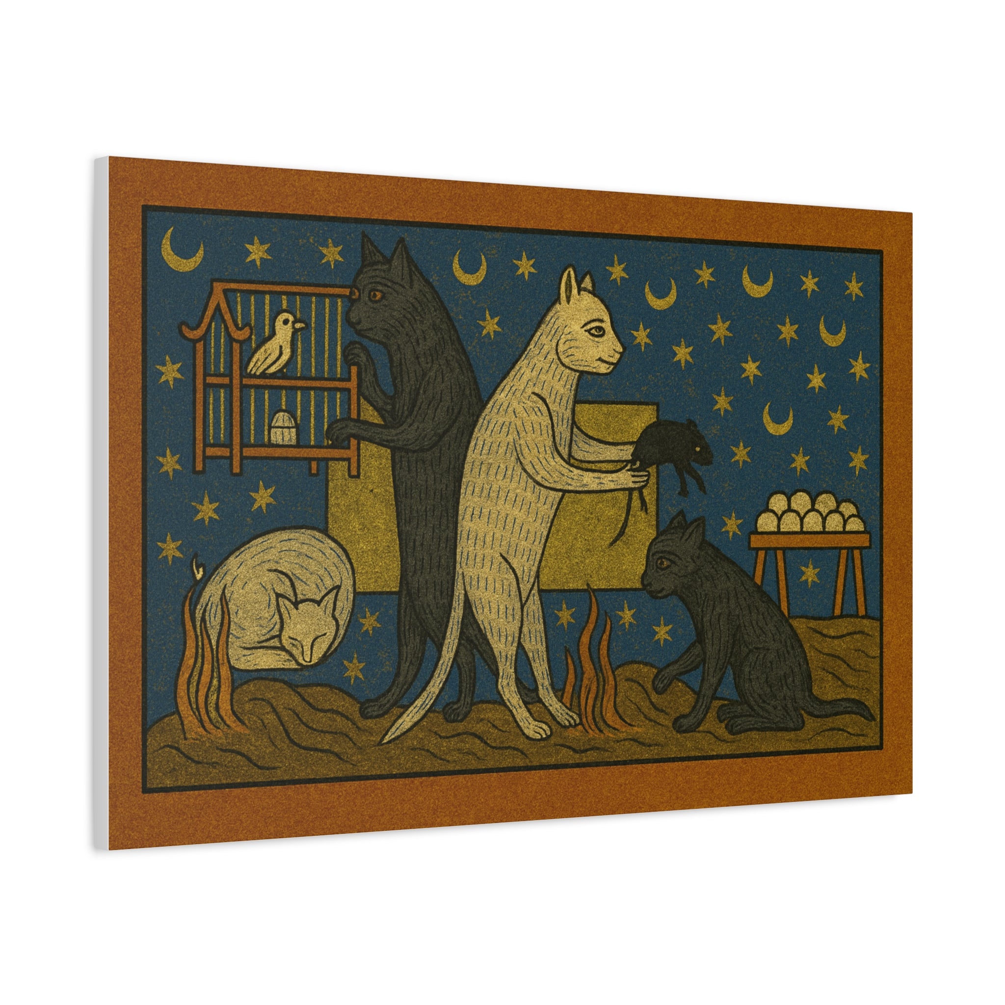 Whimsical Medieval Cats Art Print, Home Decor, Wall Art, Gift for Cat Lovers, Unique Canvas Decor