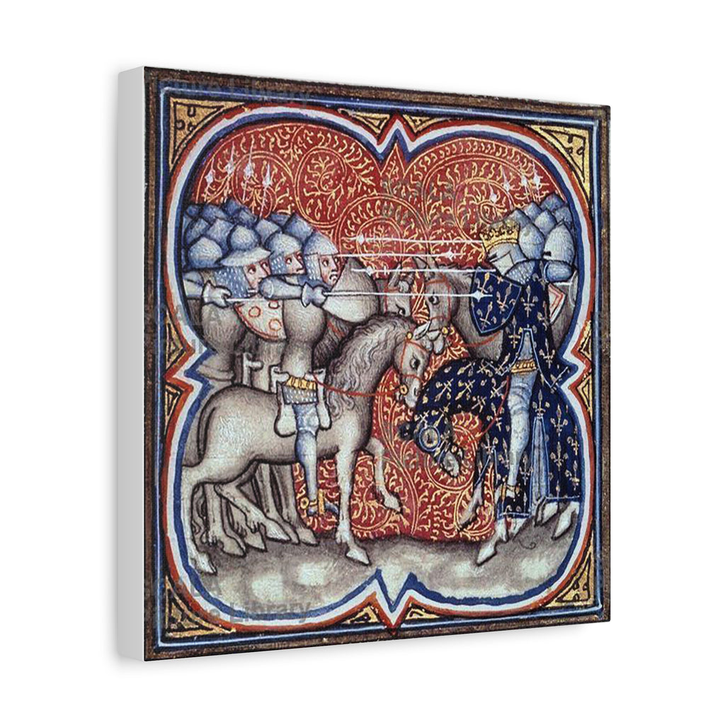 Medieval Art Stretched Canvas Print Charles Martel fighting the Saracens at Tours Poitiers in 732, Great Chronicles of France