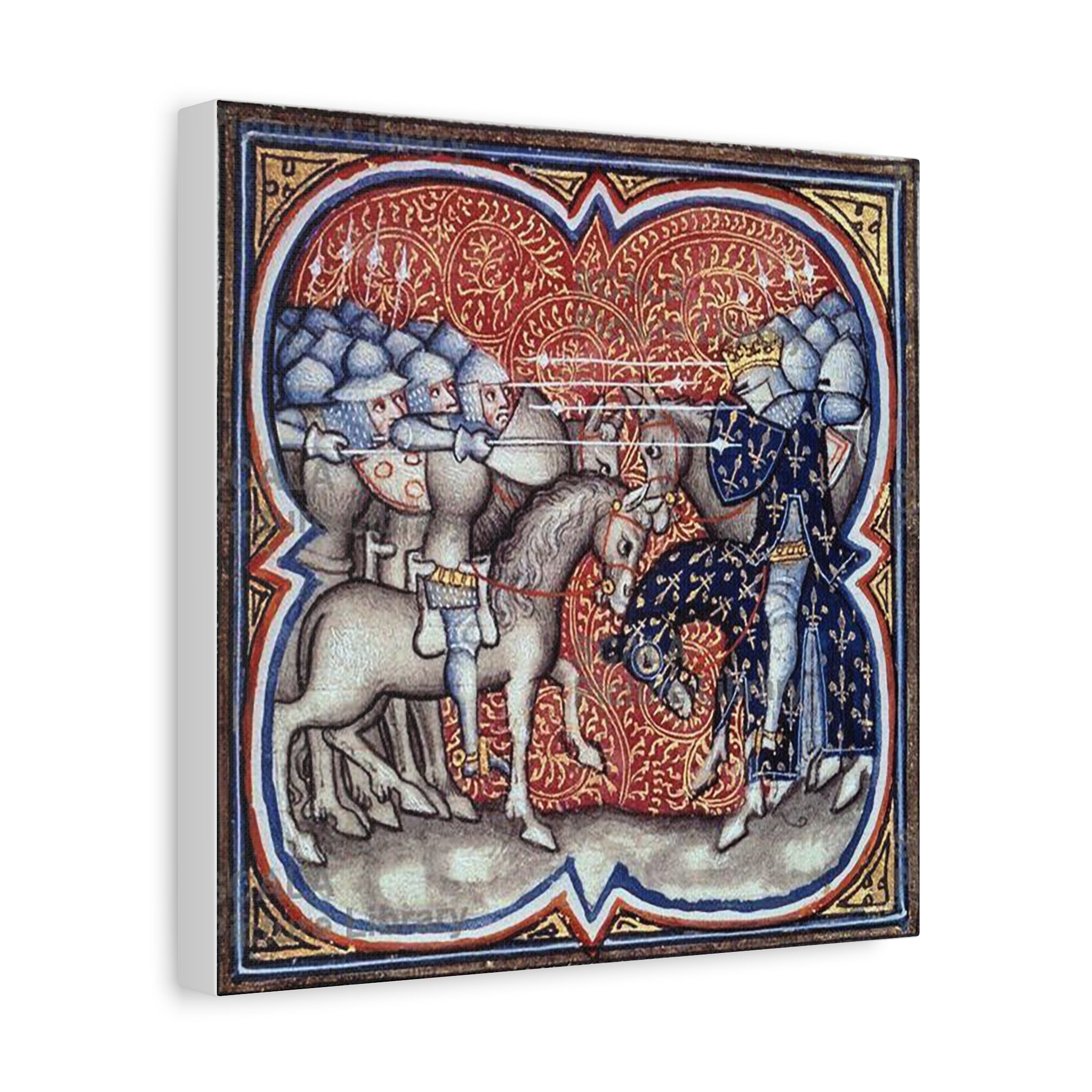 Medieval Art Stretched Canvas Print Charles Martel fighting the Saracens at Tours Poitiers in 732, Great Chronicles of France