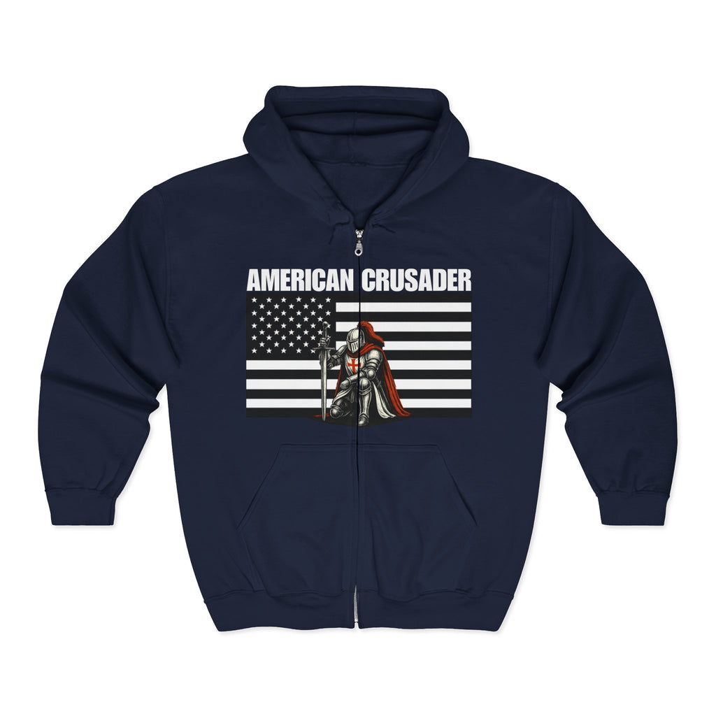 American Crusader Alt Black and White Design Full Zip Up Hoodie
