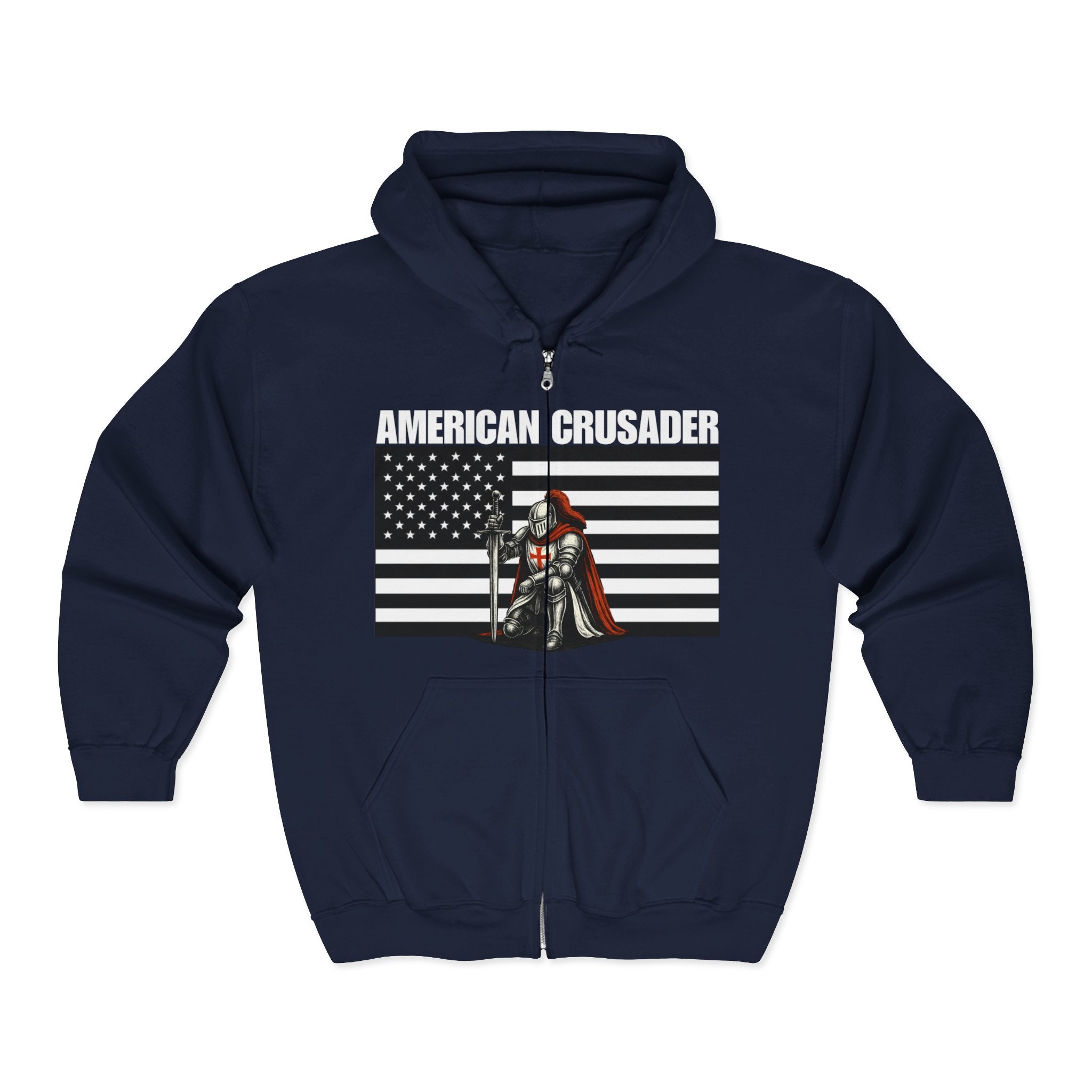 American Crusader Alt Black and White Design Full Zip Up Hoodie