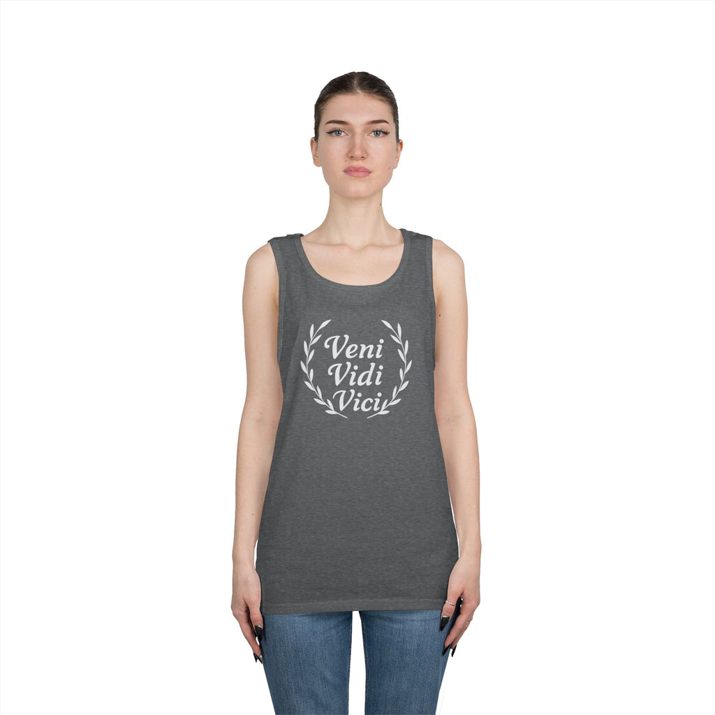Veni Vidi Vici White Text Unisex Heavy Cotton Tank Top