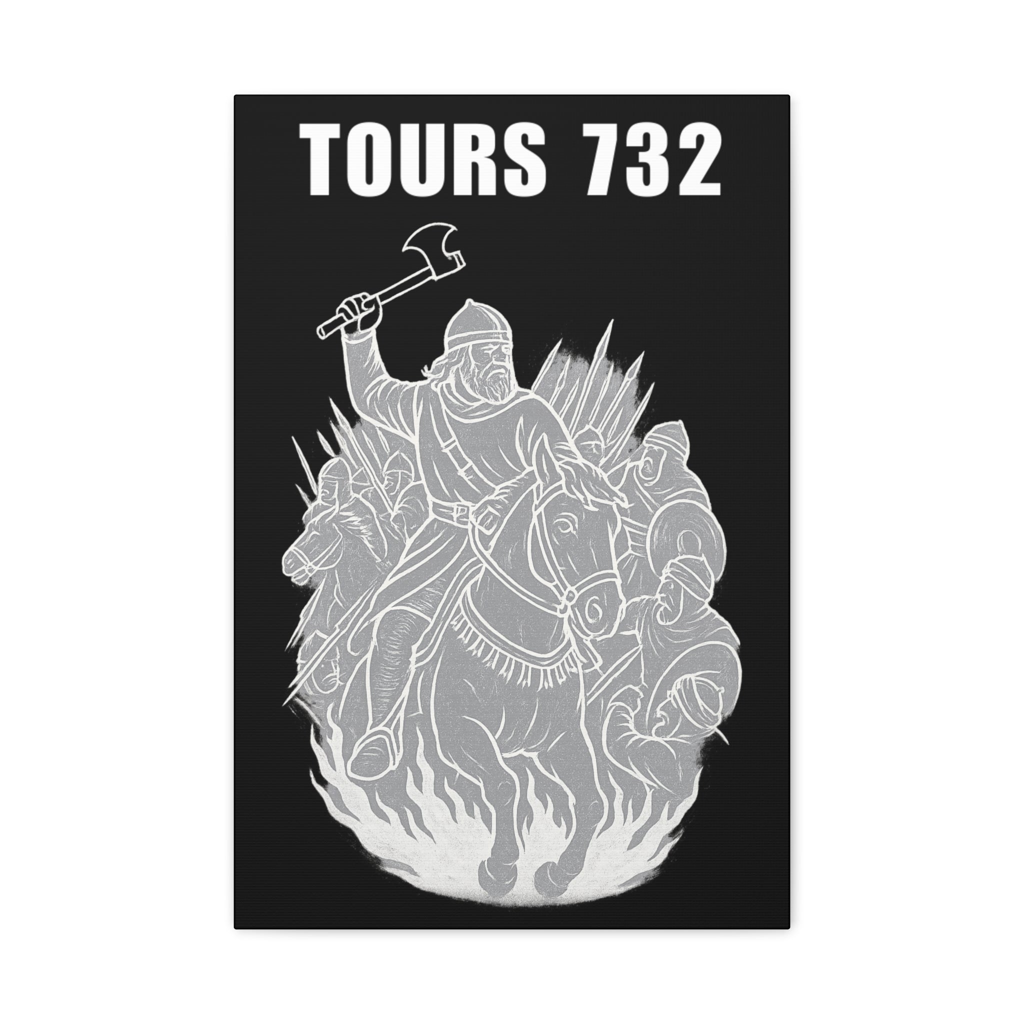 Battle of Tours 732 AD Charles "The Hammer" Martel and Franks Black and White Scene Matte Canvas Wall Art, Home Décor