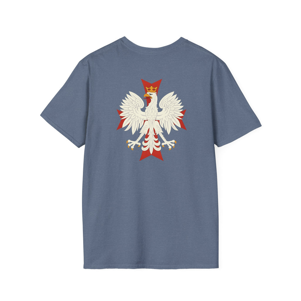 Be Like Poland Winged Hussar Front, Polish Eagle Cross Back Heavy Cotton Softstyle T-Shirt Softstyle Tee