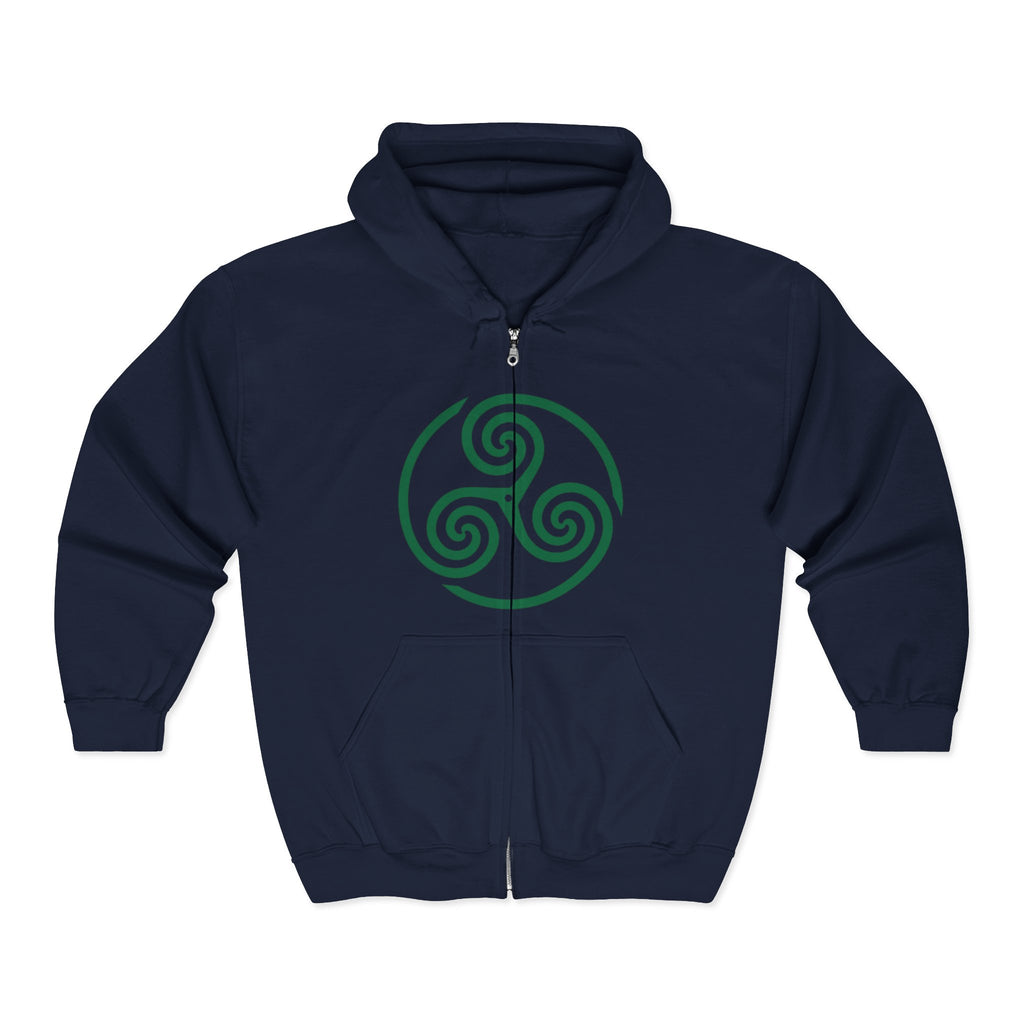 Celtic Spiral Triskele Trinity Symbol Green Design Full Zip Up Hoodie Sweatshirt