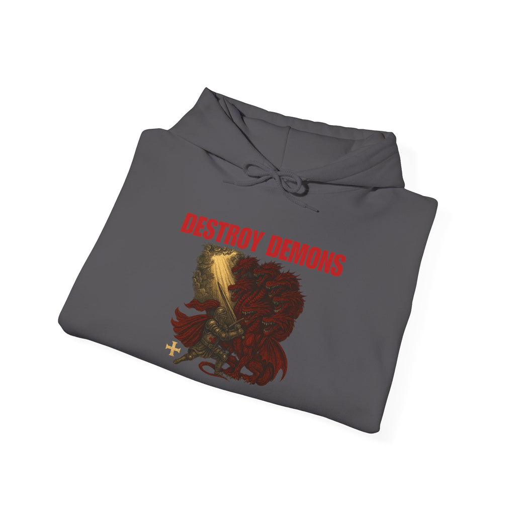 Destroy Demons, Crusader vs Great Red Dragon Graphic Pull Over Hoodie Sweatshirt