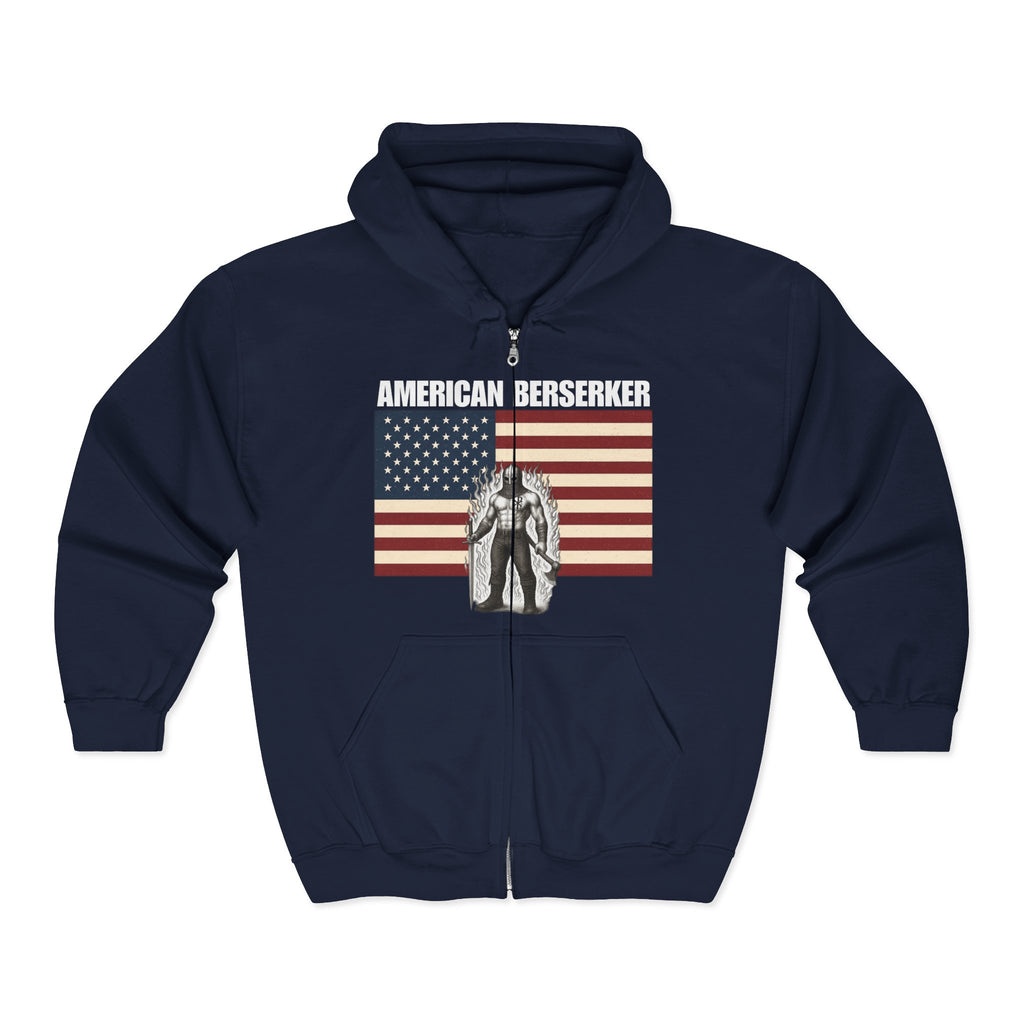 Bold American Berserker Graphic With Aura Full Zip Up Hoodie Sweatshirt