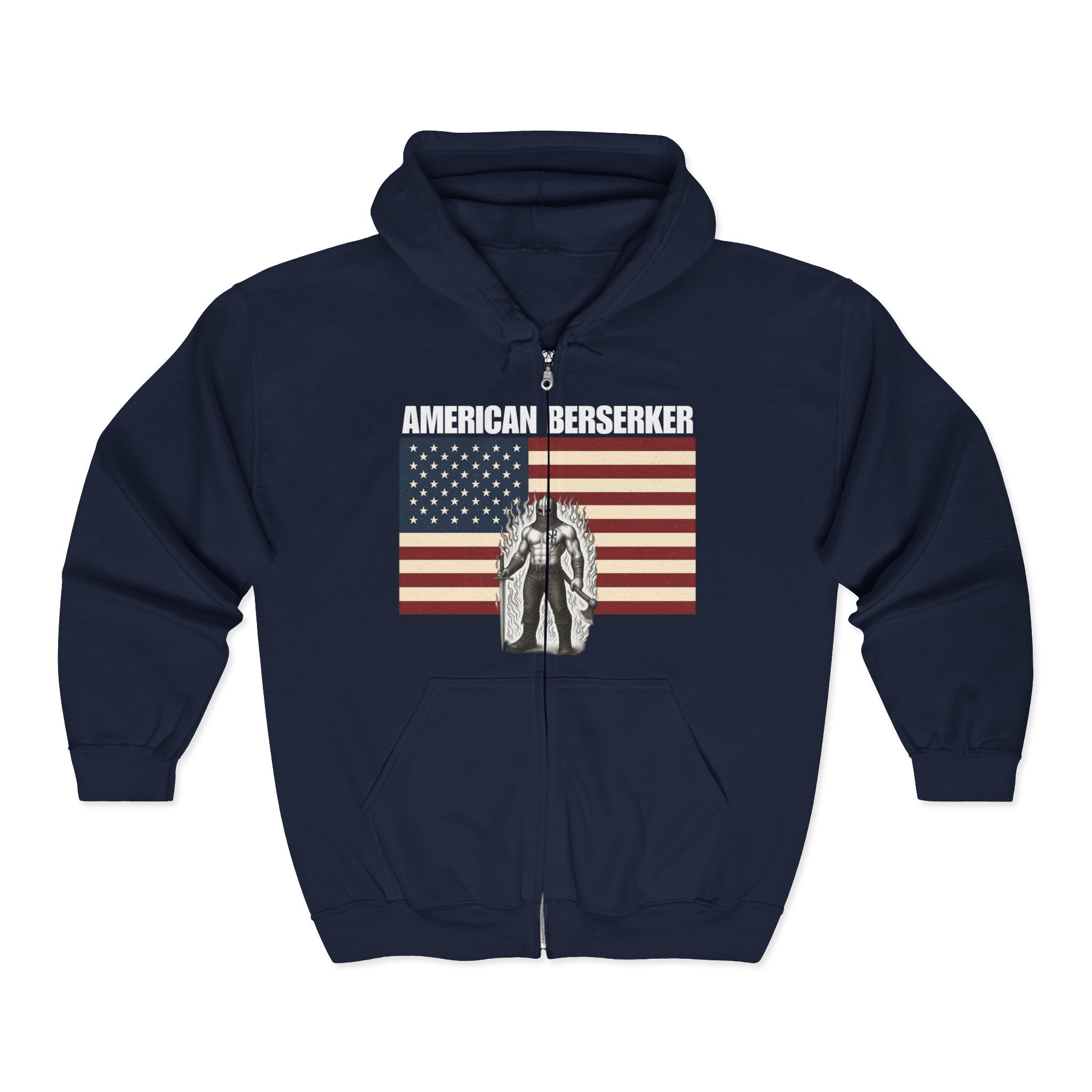 Bold American Berserker Graphic With Aura Full Zip Up Hoodie Sweatshirt