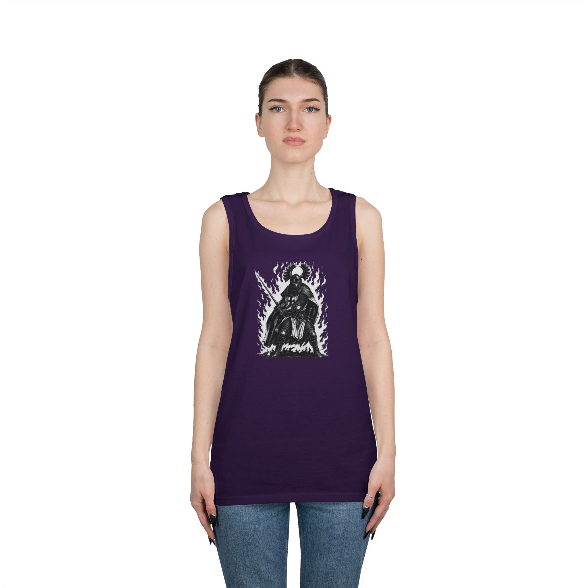 Teutonic Knight (No Text) Heavy Cotton Tank Top with Fiery Design