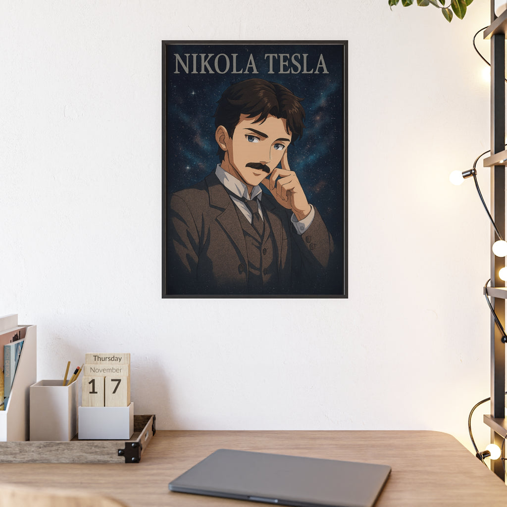 Nikola Tesla Poster with Wooden Frame