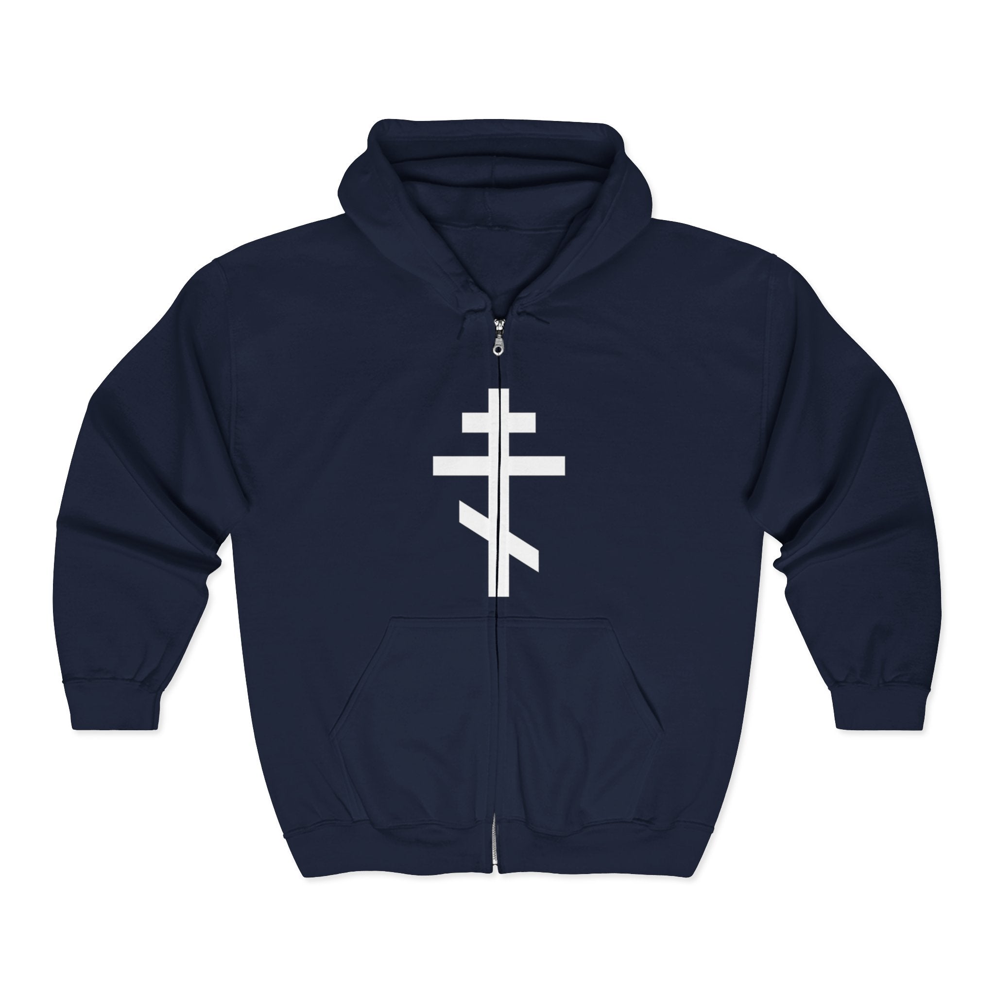 Crucifix White Design Full Zip Up Hoodie Sweatshirt