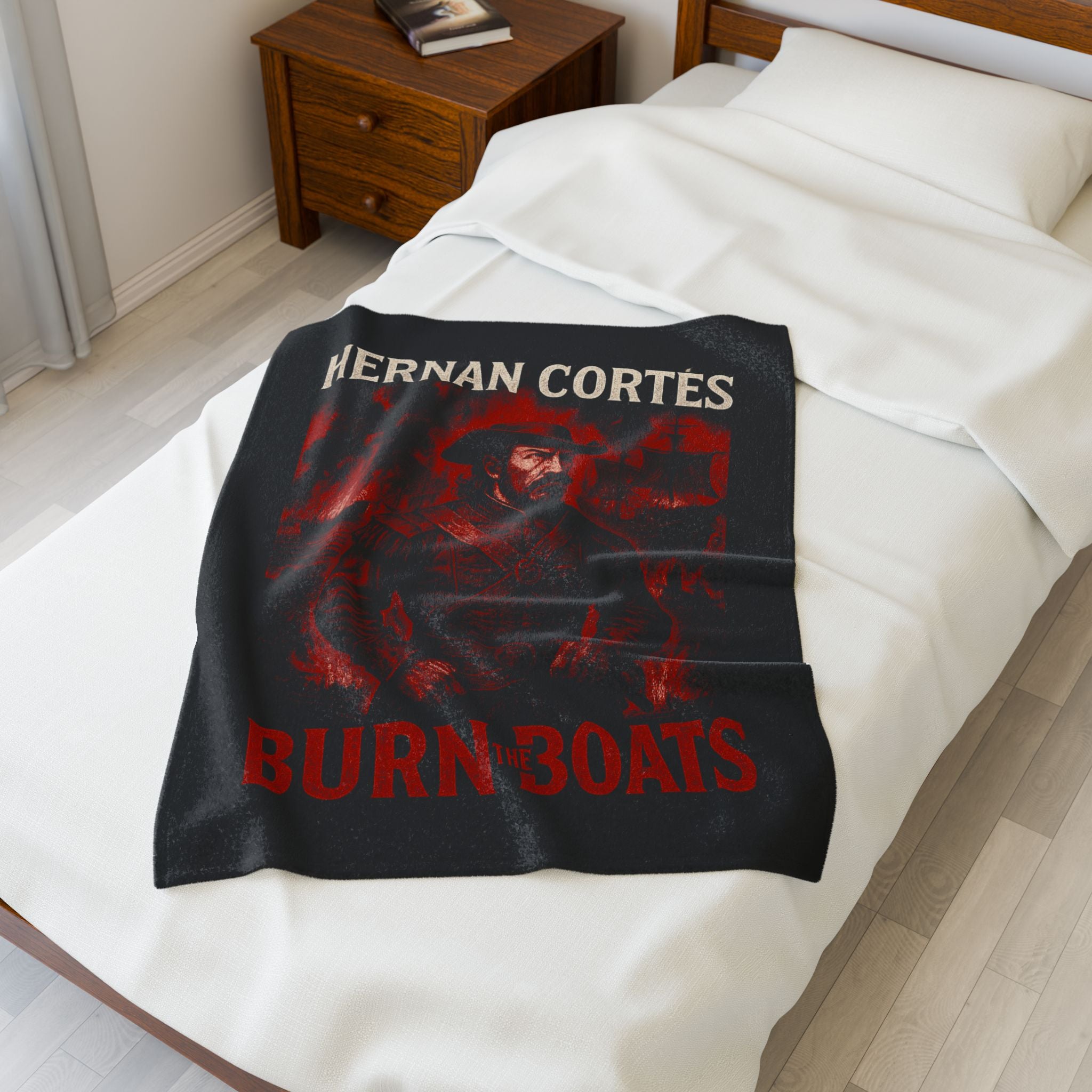 Hernan Cortes Burn the Boats Velveteen Decorative Plush Blanket