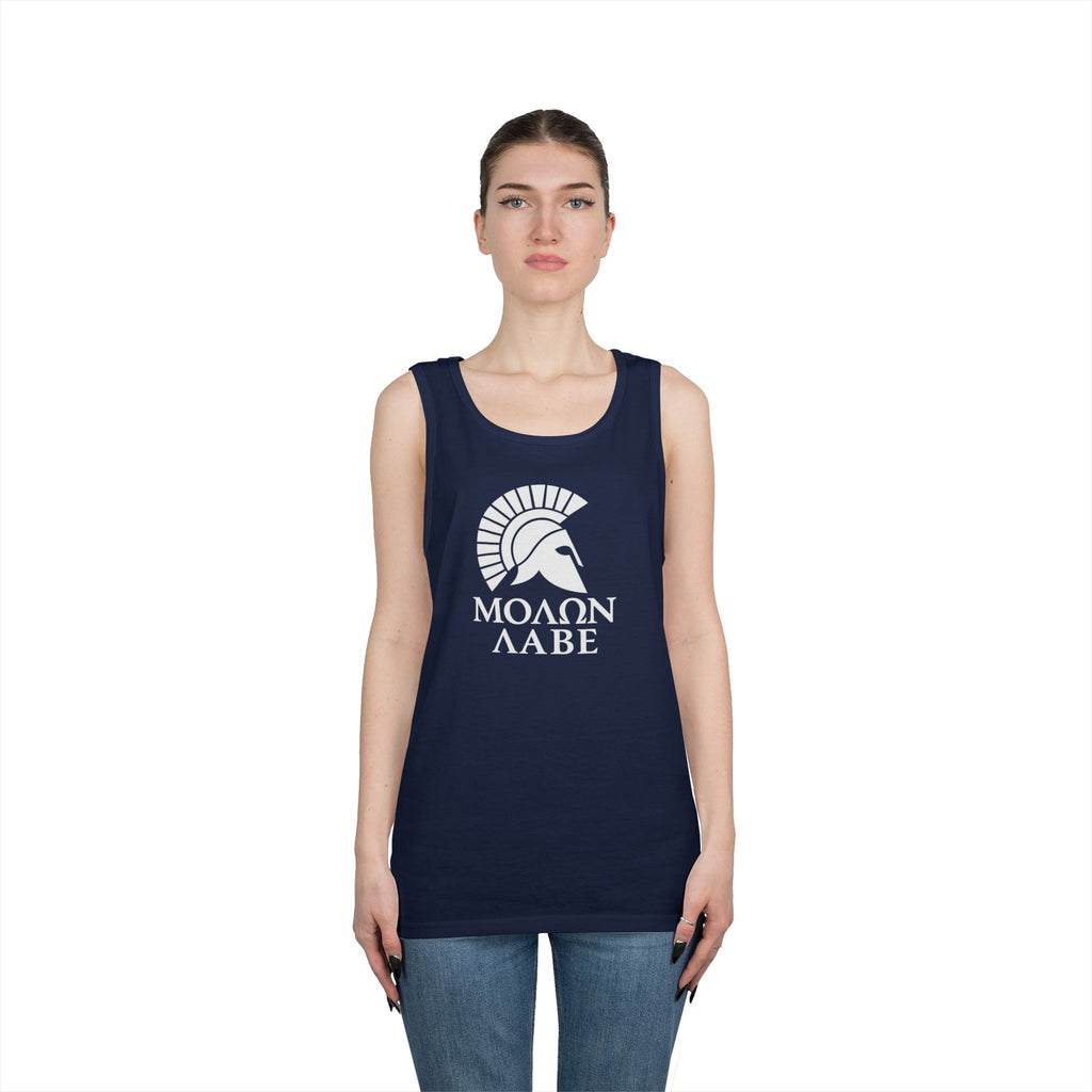 Molon Labe "Come and Take It!" in Greek Large Text White Design Heavy Cotton Tank Top