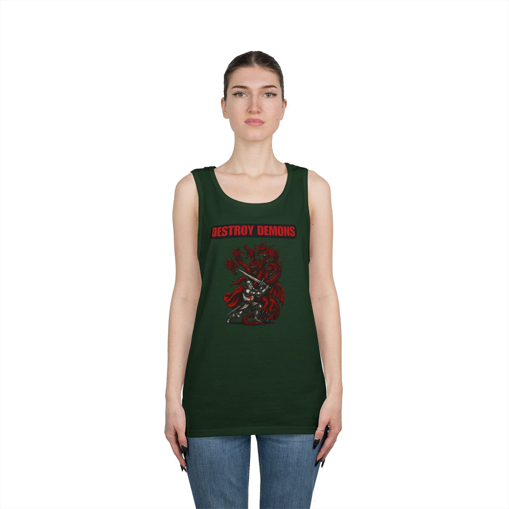 Destroy Demons Crusader Knight vs Dragon Heavy Cotton Tank Top