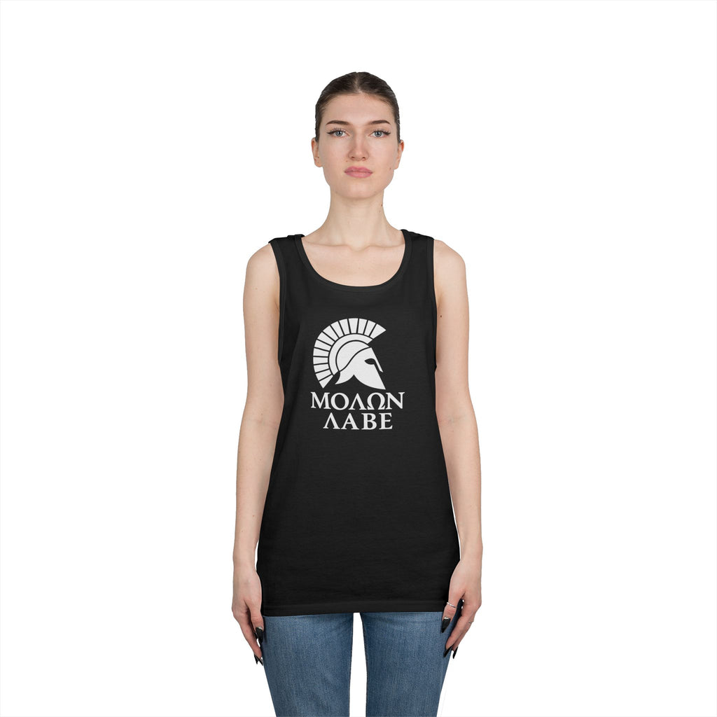 Molon Labe "Come and Take It!" in Greek Large Text White Design Heavy Cotton Tank Top