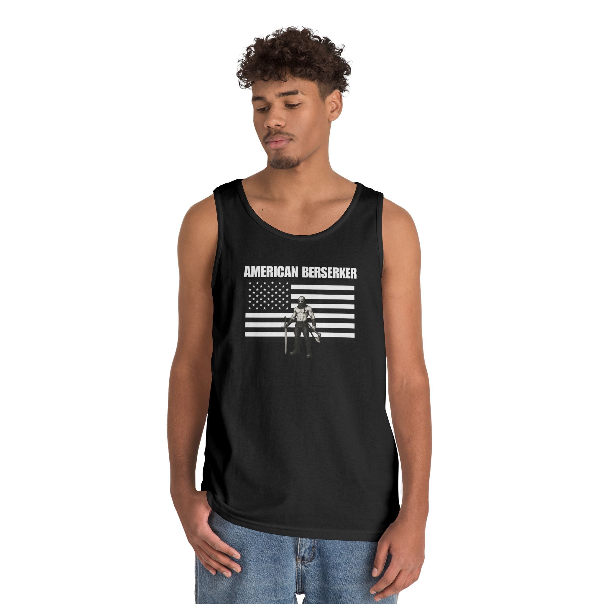 Bold American Berserker Black and White Heavy Cotton Tank Top