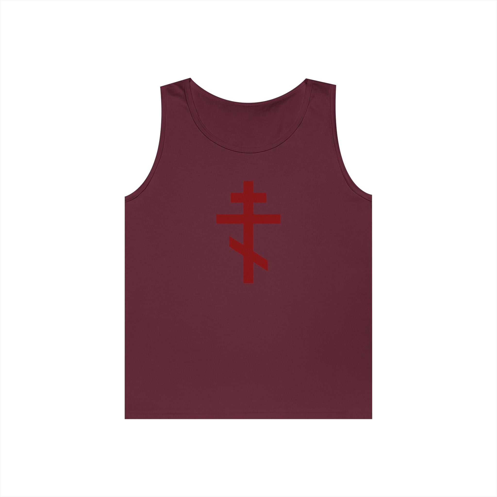 Crucifix Red Unisex Heavy Cotton Tank Top with Cross Design