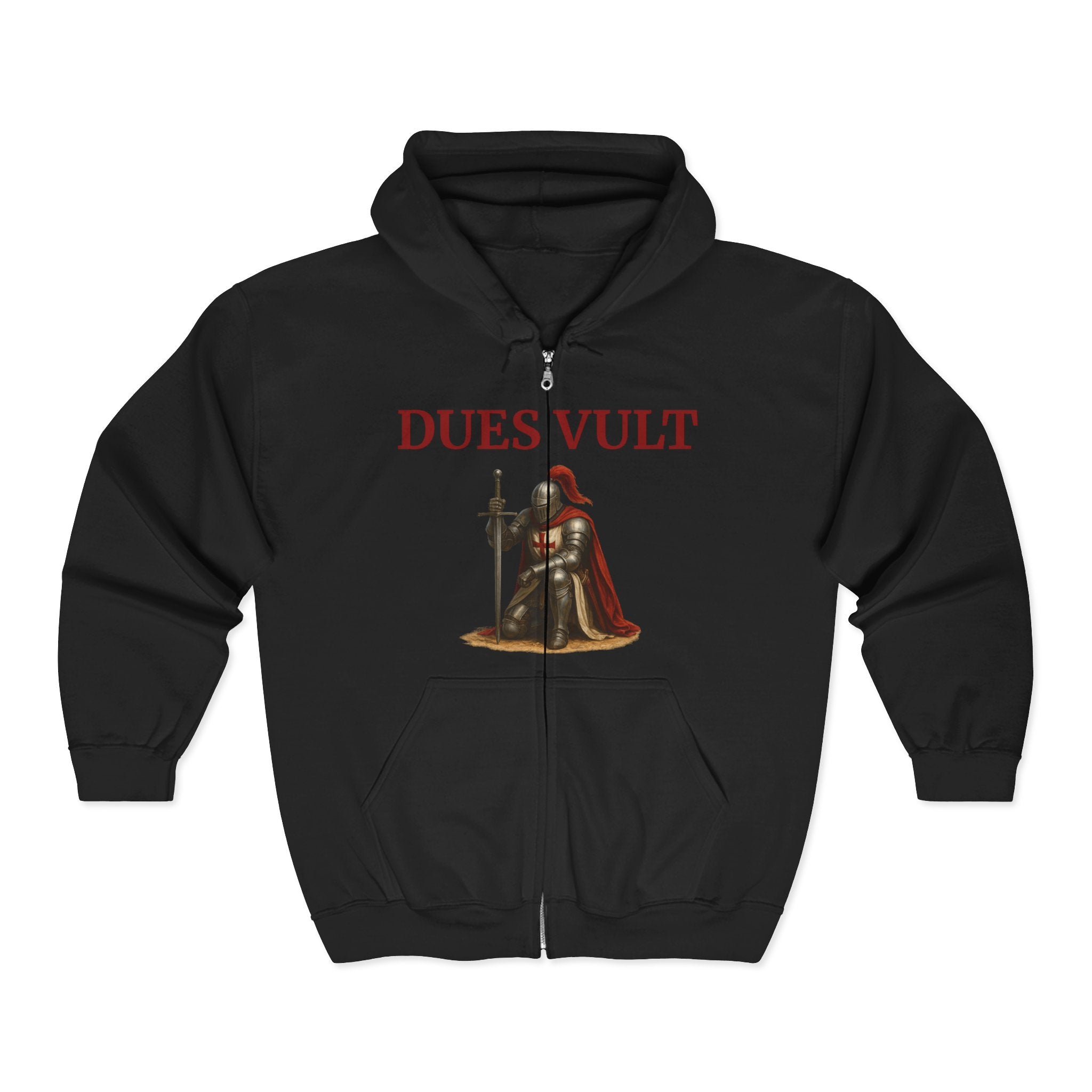 Crusader Knight Dues Vult Zip Up Hoodie, Dues Vult Zippered Sweatshirt